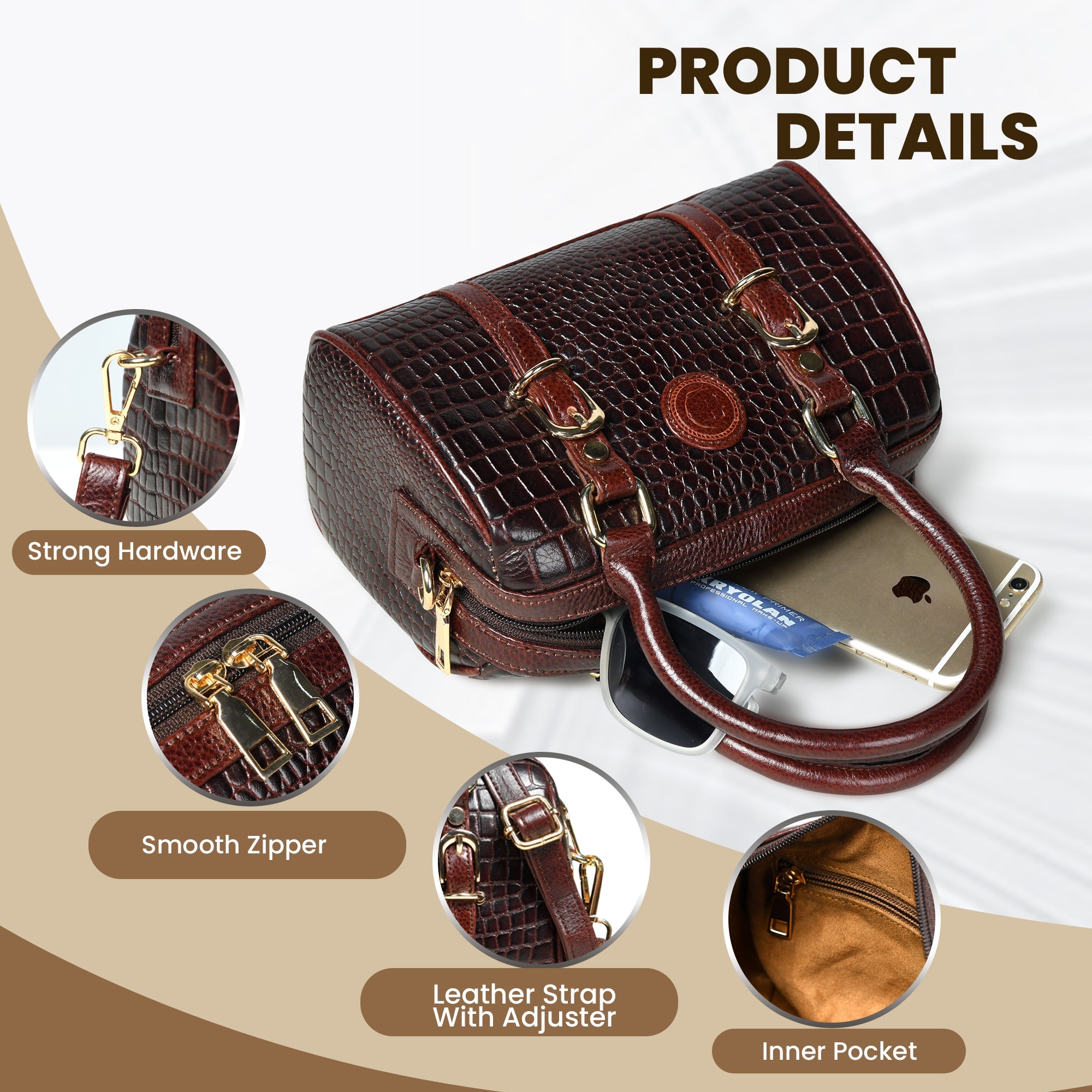 Emerald Luxe Croc Satchel Bag - Maroon colour