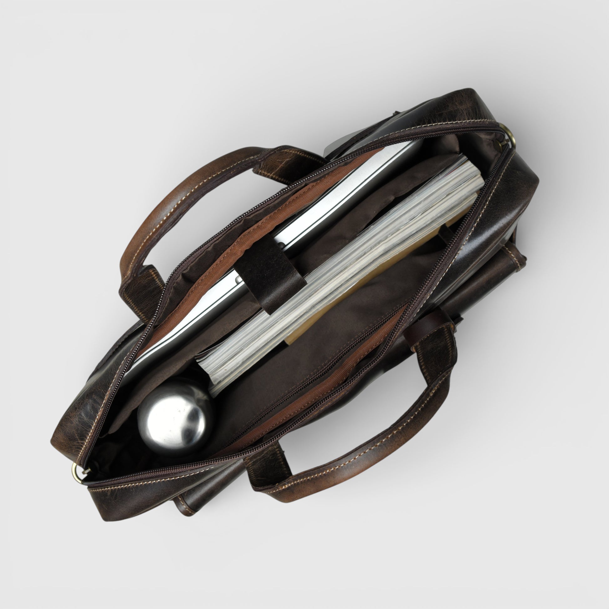 Commander Vintage Leather Laptop Briefcase – Convertible Office & Travel Messenger Bag| Espresso Brown