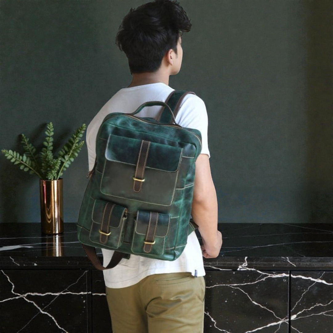 Hestern TerraLux Leather Backpack - Rich Green