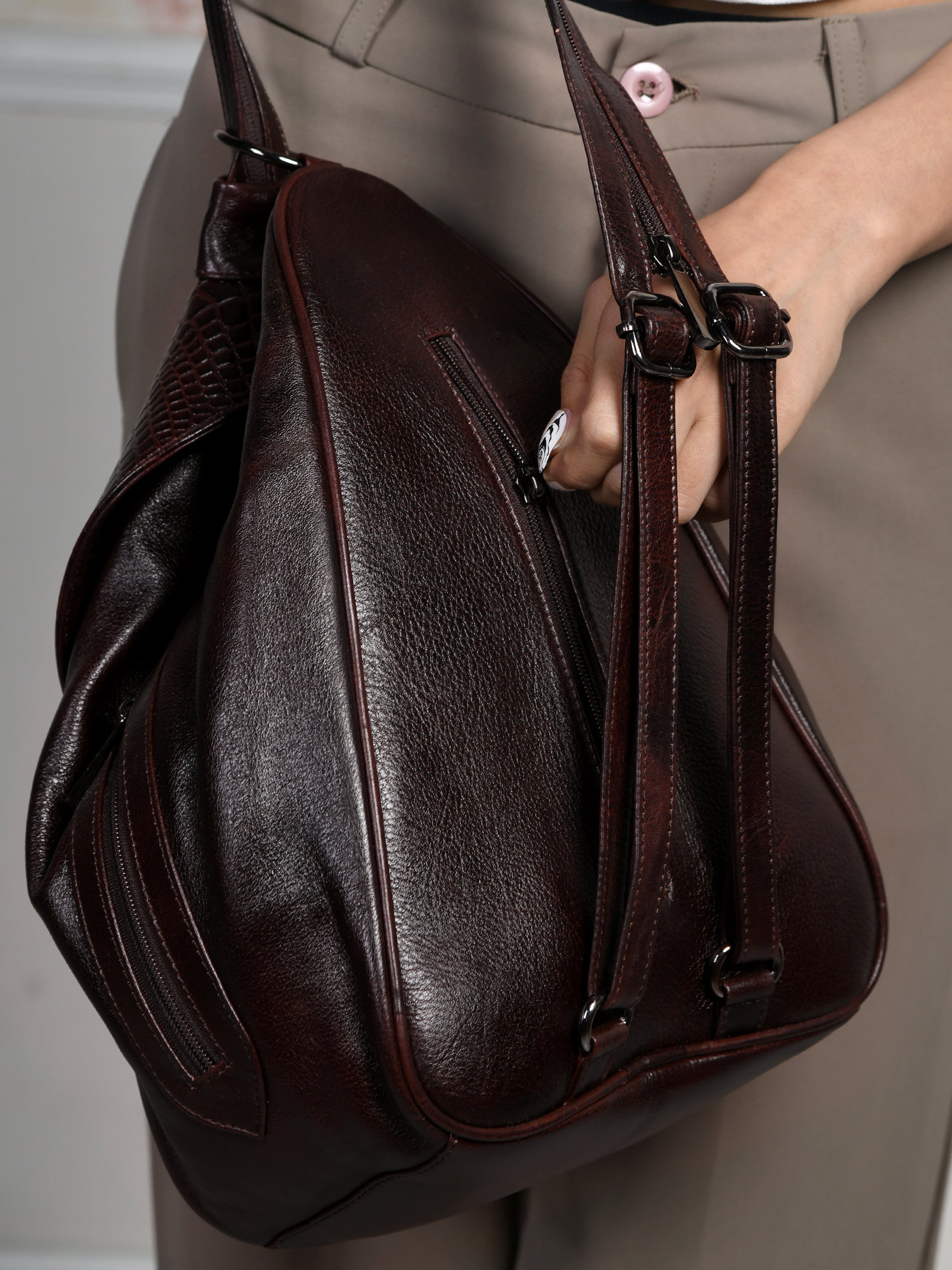 Croco Leather Shoulder Bag - Maroon Colour