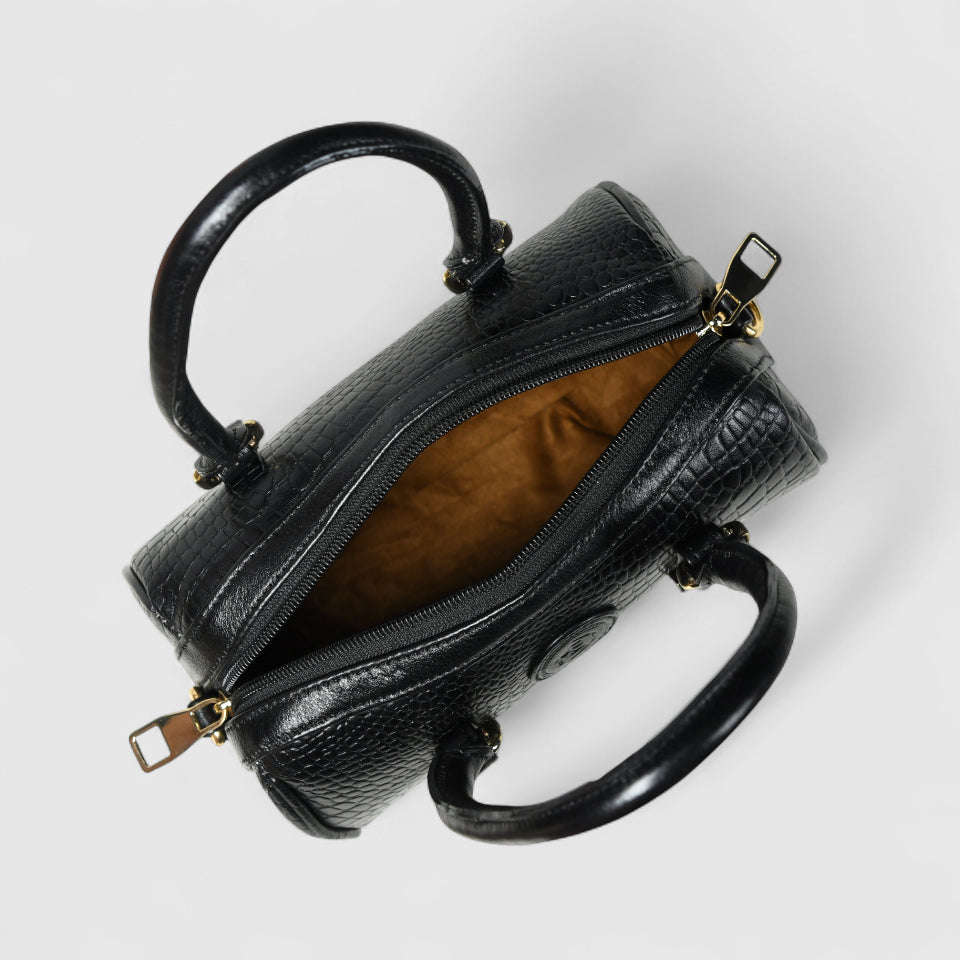 Emerald Luxe Croc Satchel Bag - Black Colour