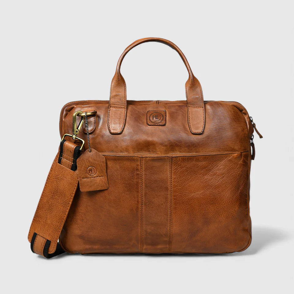 Voyager Premium Leather Laptop Bag - Tan Colour