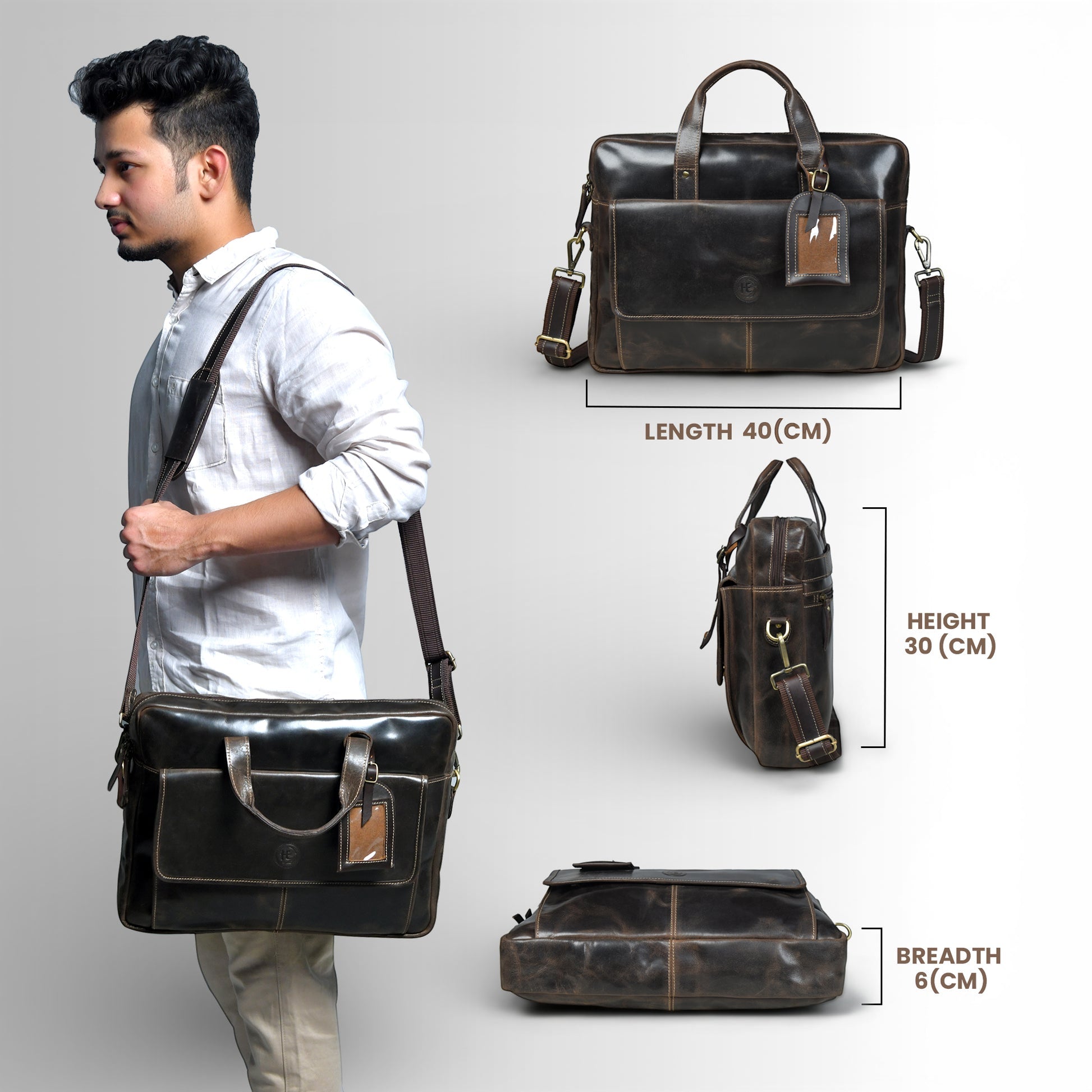 Commander Vintage Leather Laptop Briefcase – Convertible Office & Travel Messenger Bag| Espresso Brown