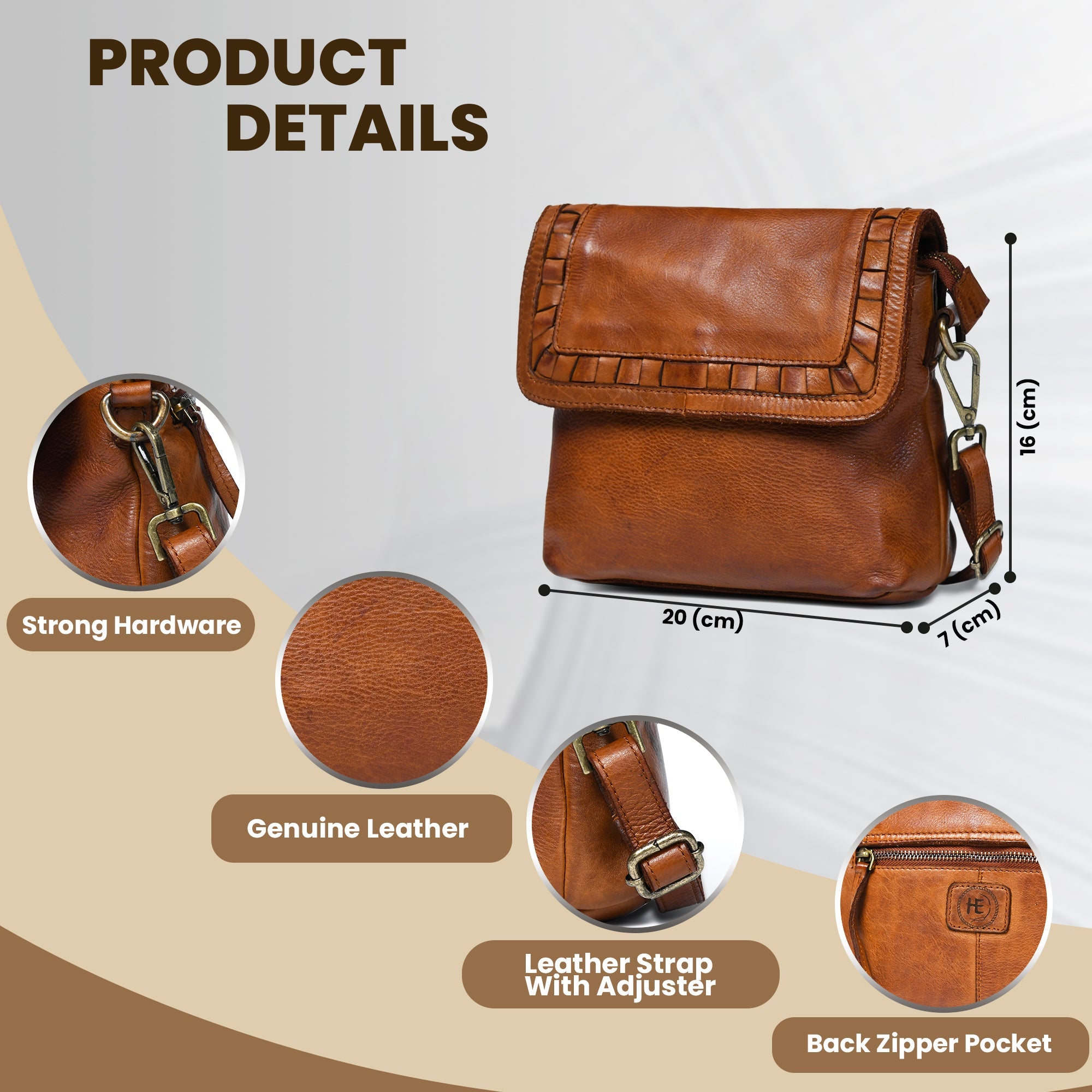 Verdant Crossbody Women's Leather Handbag - Tan colour