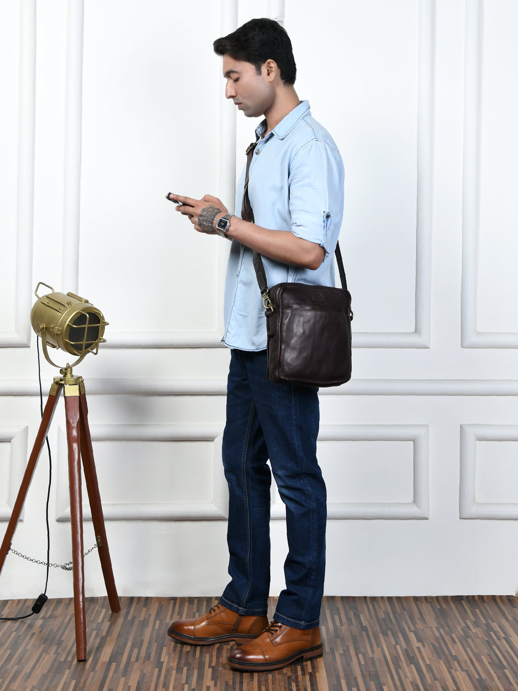 Verdant Trail Leather Sling Bag – Brown Colour