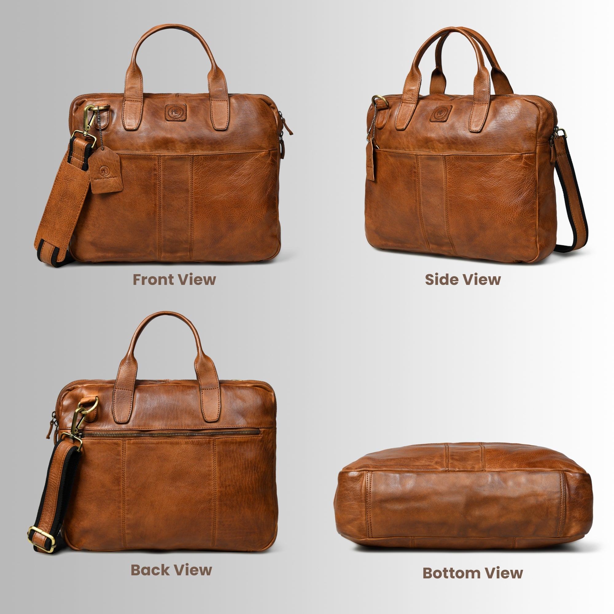Voyager Premium Leather Laptop Bag - Tan Colour