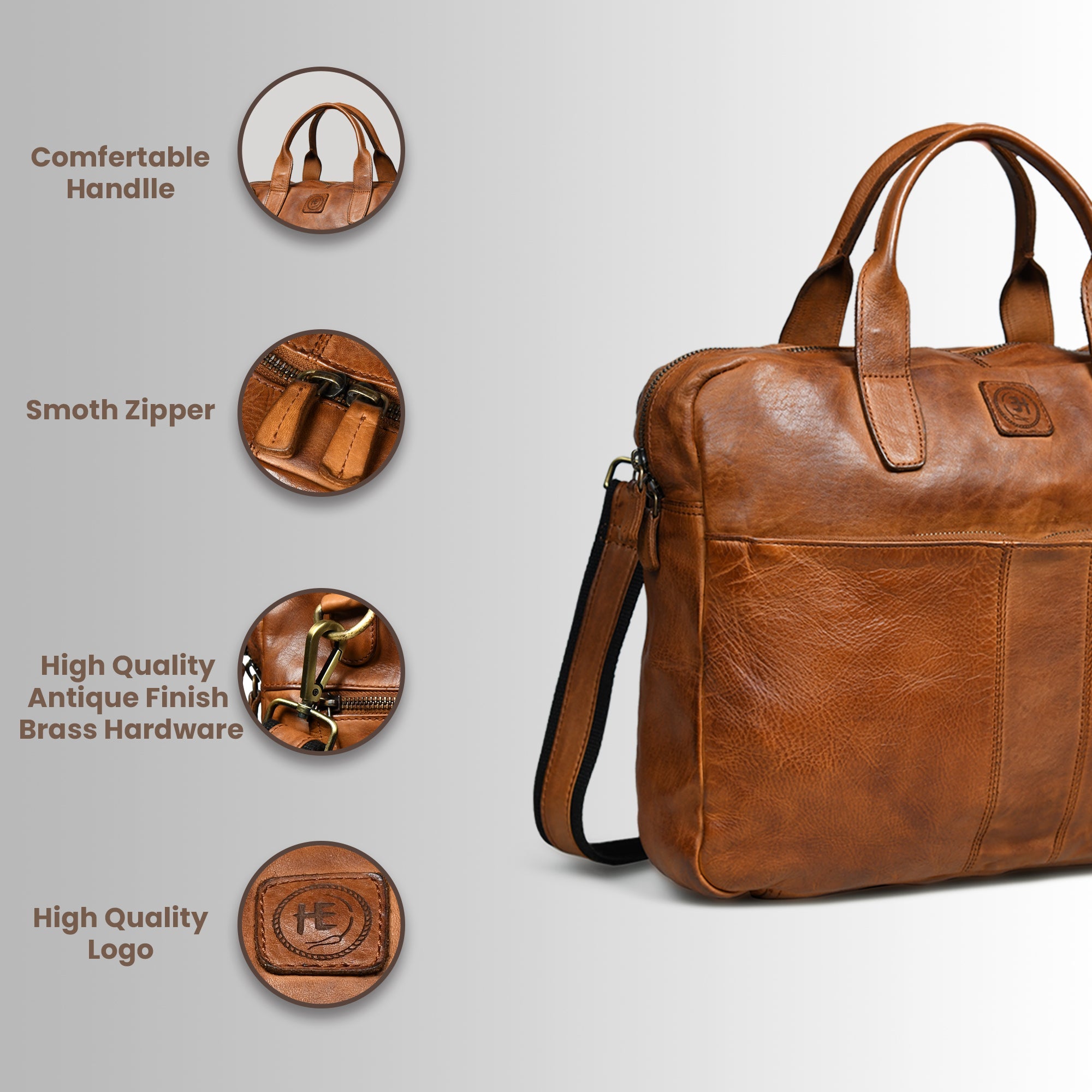 Voyager Premium Leather Laptop Bag - Tan Colour