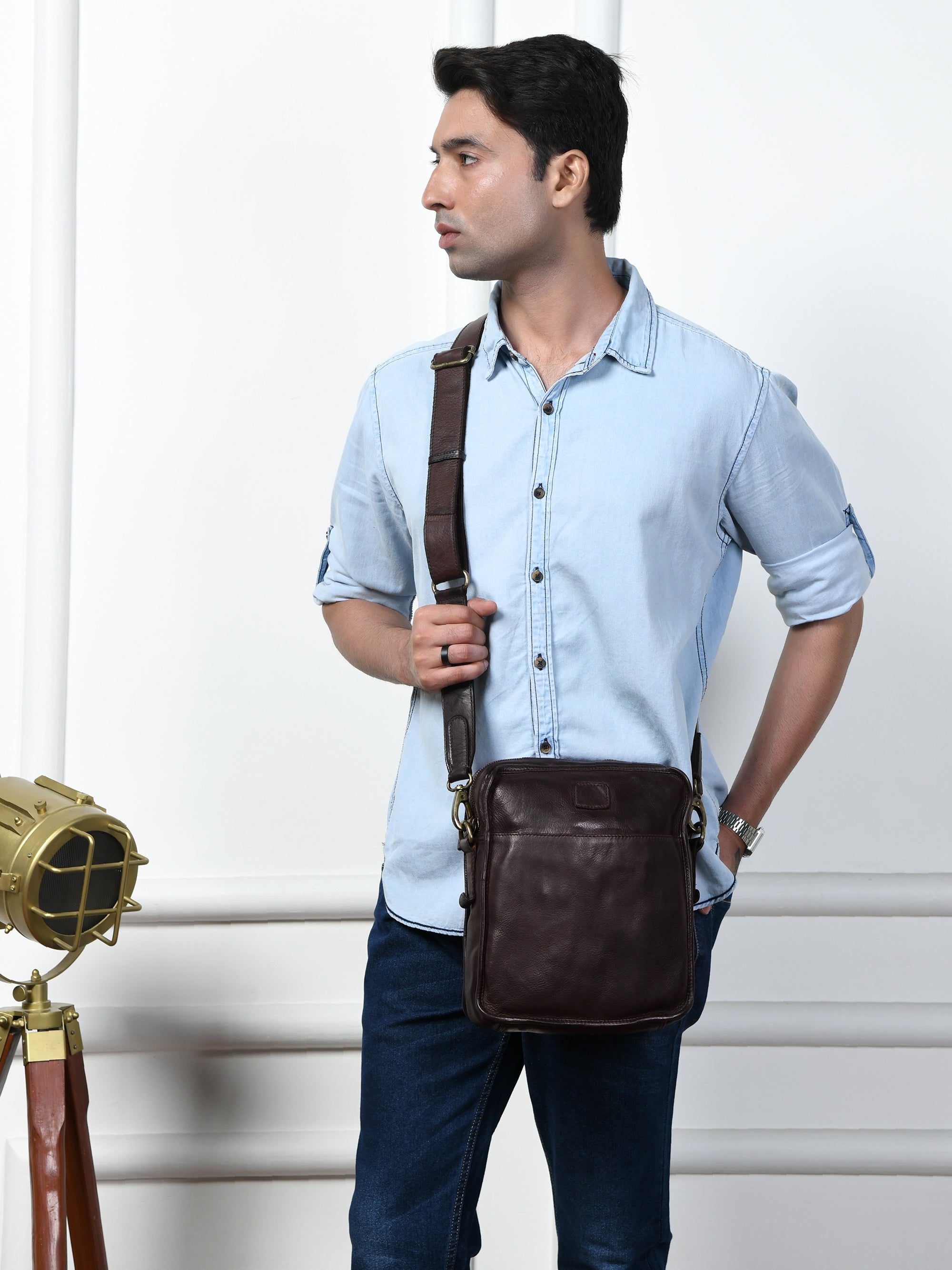 Verdant Trail Leather Sling Bag – Brown Colour