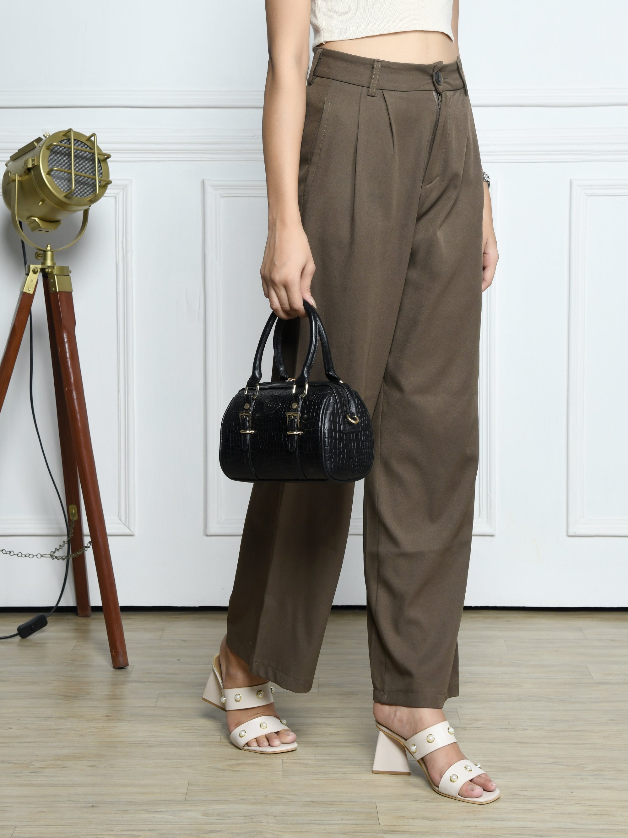 Emerald Luxe Croc Satchel Bag - Black Colour