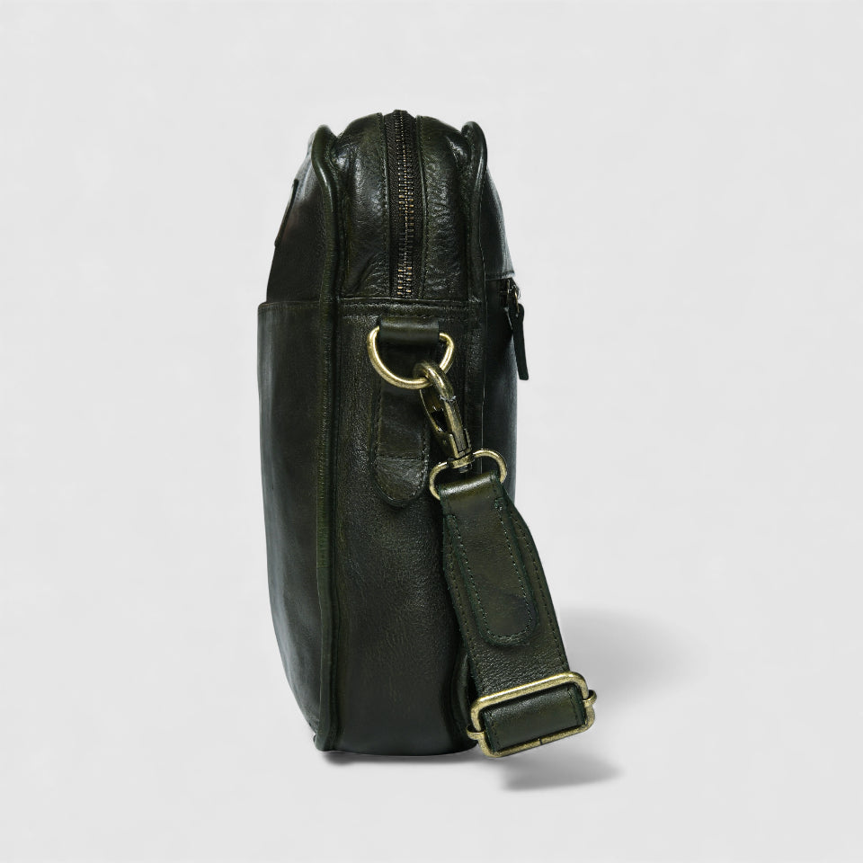 Verdant Trail Leather Sling Bag – Olive Colour