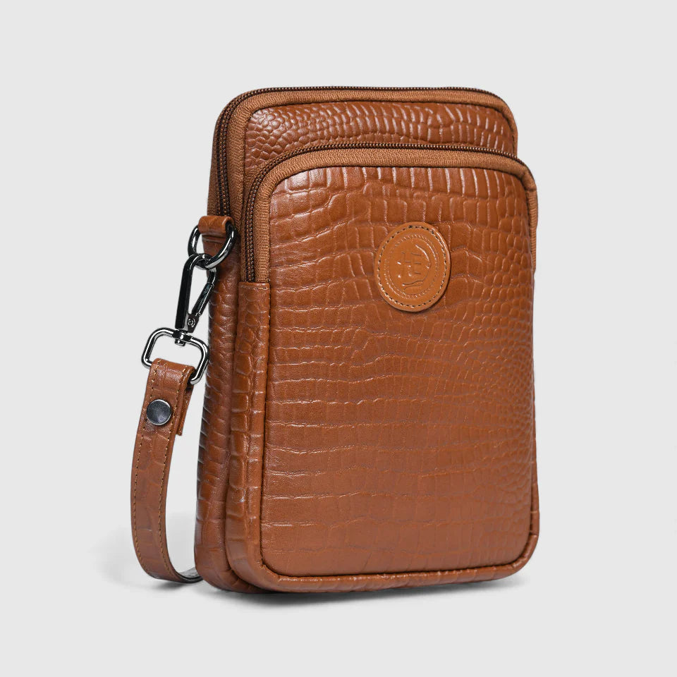 Croc Luxe Leather Sling Bag – Tan Colour