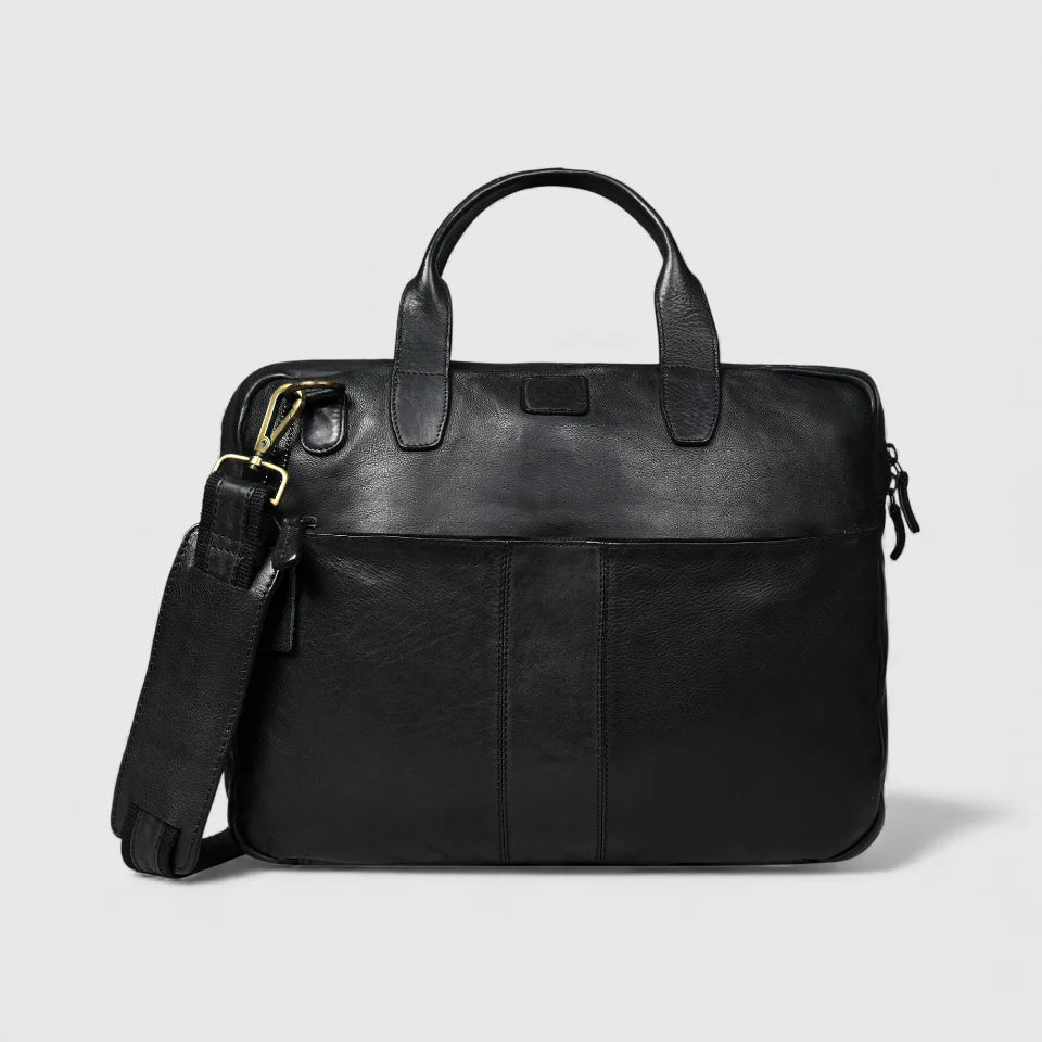 Voyager Premium Leather Laptop Bag - Black Colour