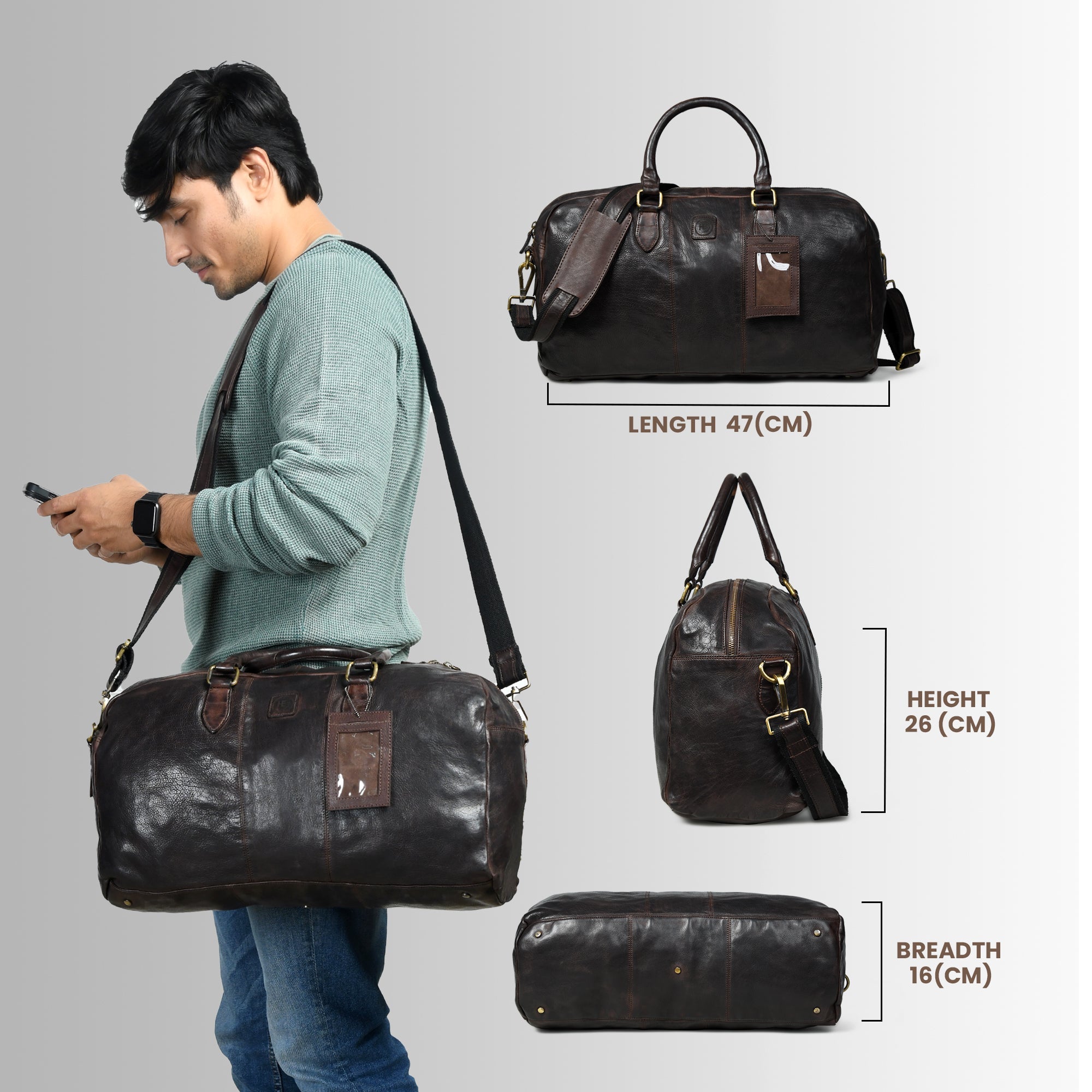 Imperium Luxe Leather Duffle Bag- Espresso brown