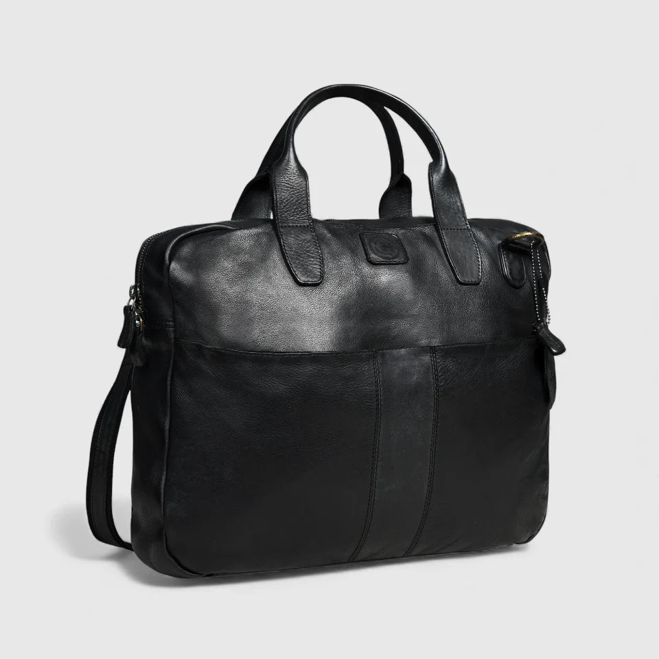 Voyager Premium Leather Laptop Bag - Black Colour