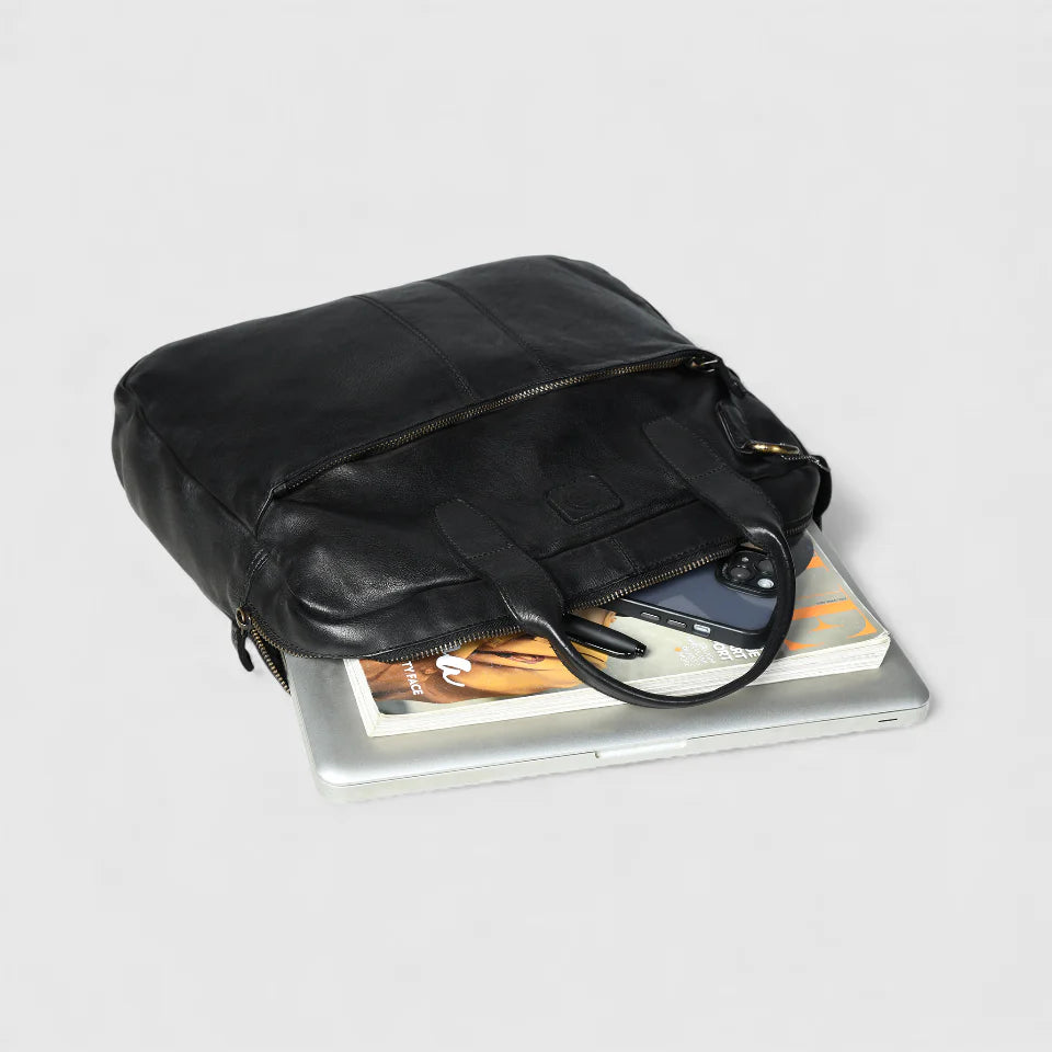Voyager Premium Leather Laptop Bag - Black Colour