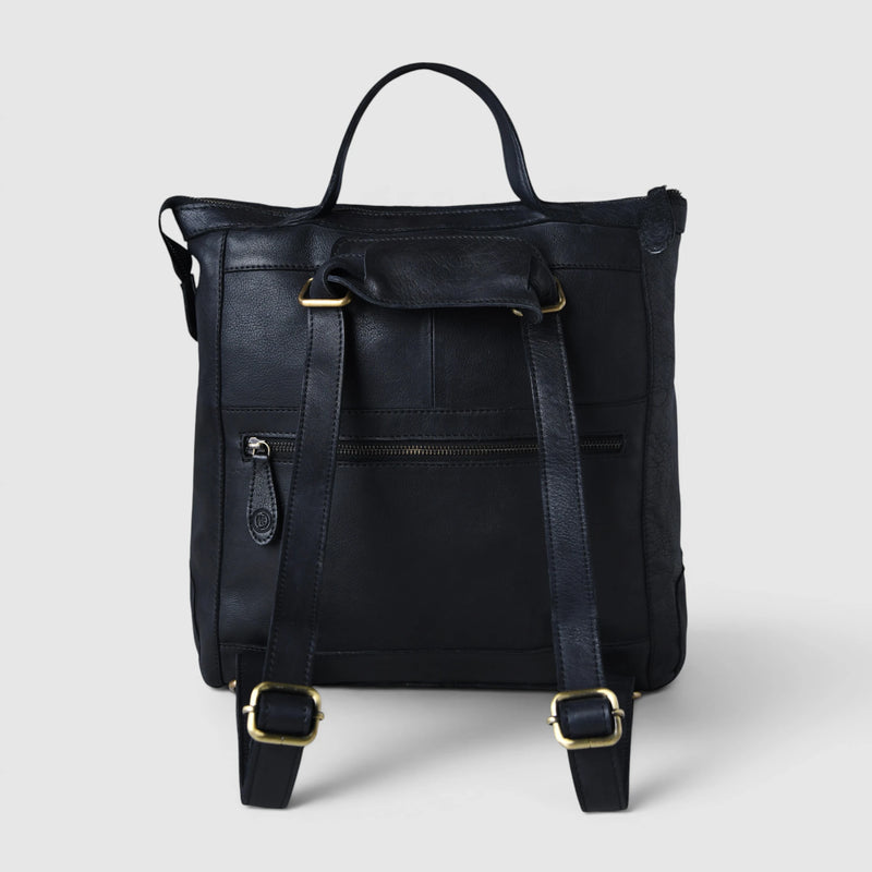 Siena Convertible Leather Backpack Tote – Black | Full-Grain Leather Laptop Backpack