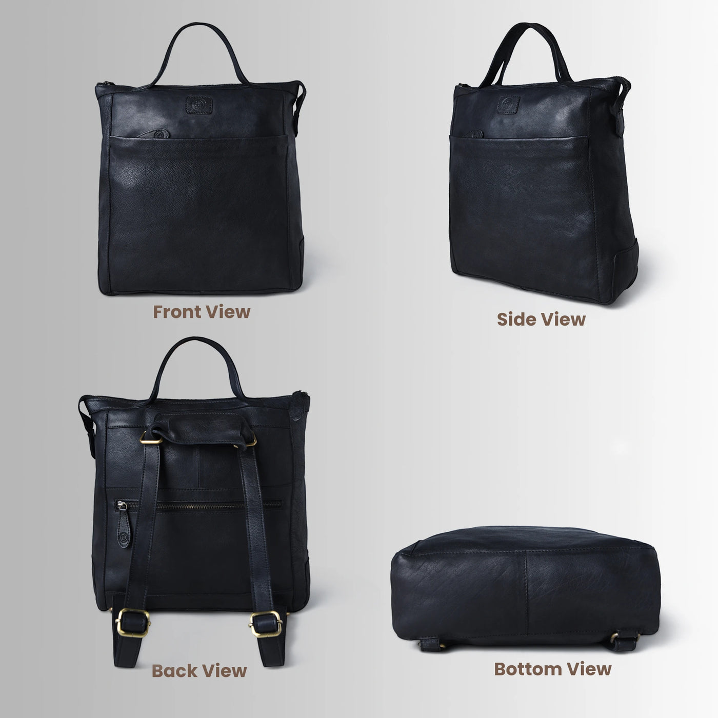 Siena Convertible Leather Backpack Tote – Black | Full-Grain Leather Laptop Backpack
