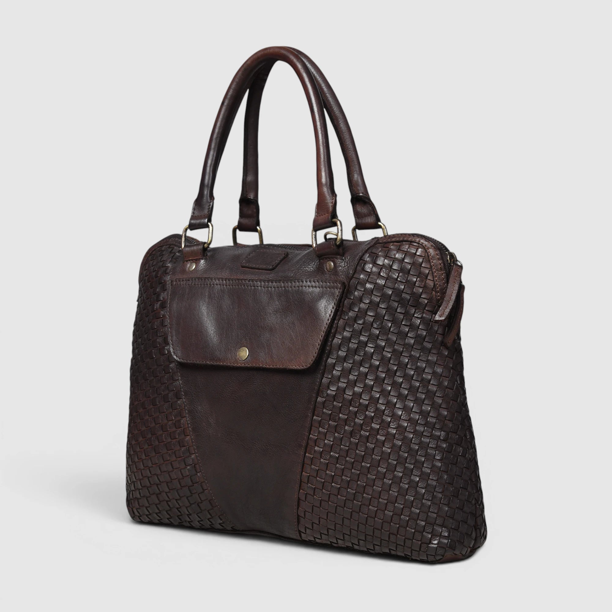 Verona Woven Leather Work Tote – Espresso Brown