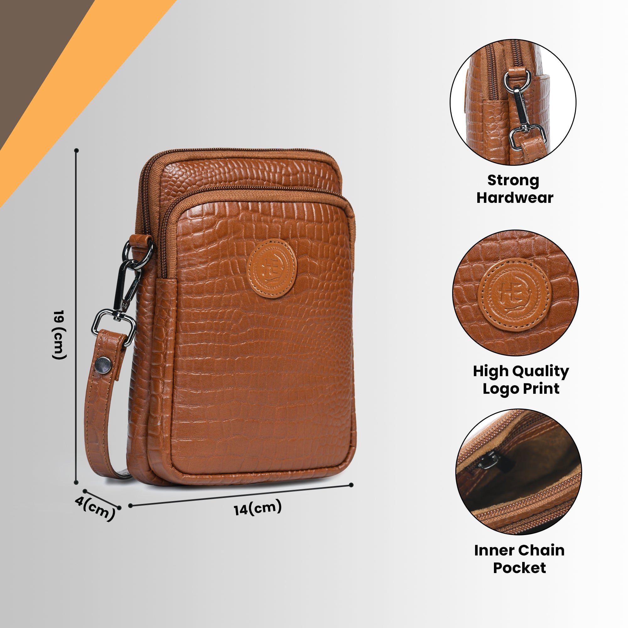 Croc Luxe Leather Sling Bag – Tan Colour