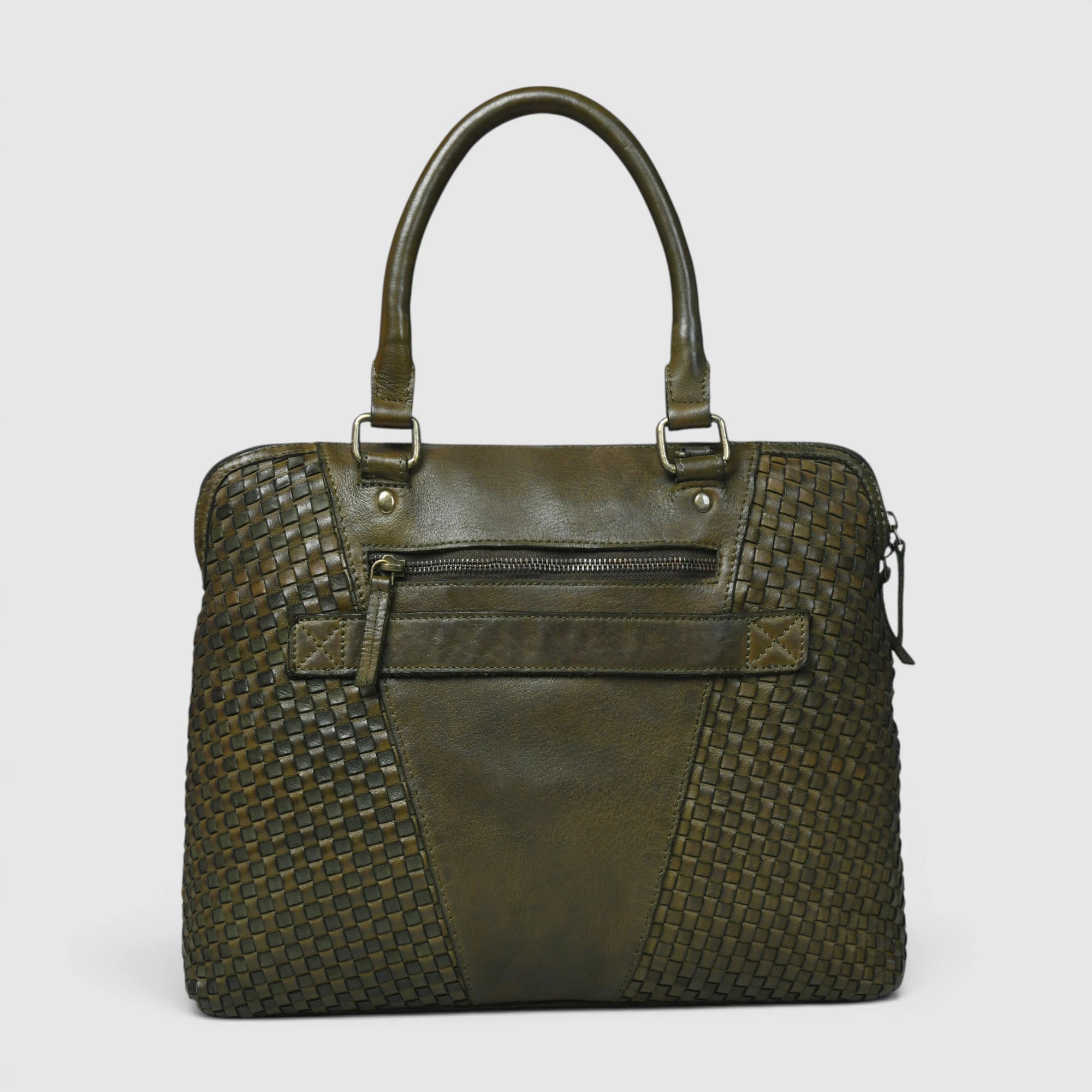 Verona Woven Leather Work Tote – Olive Green