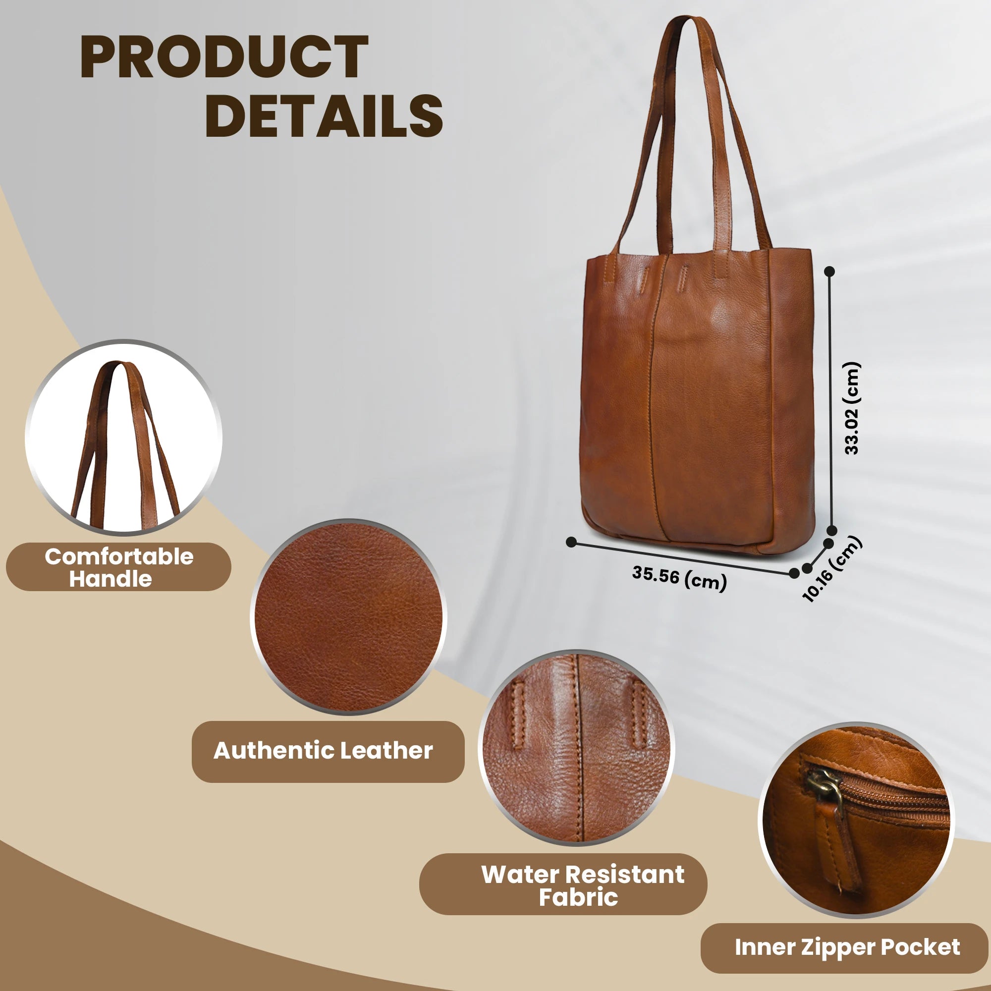 Hestern Midnight Classic Women’s Leather Tote - Tan color