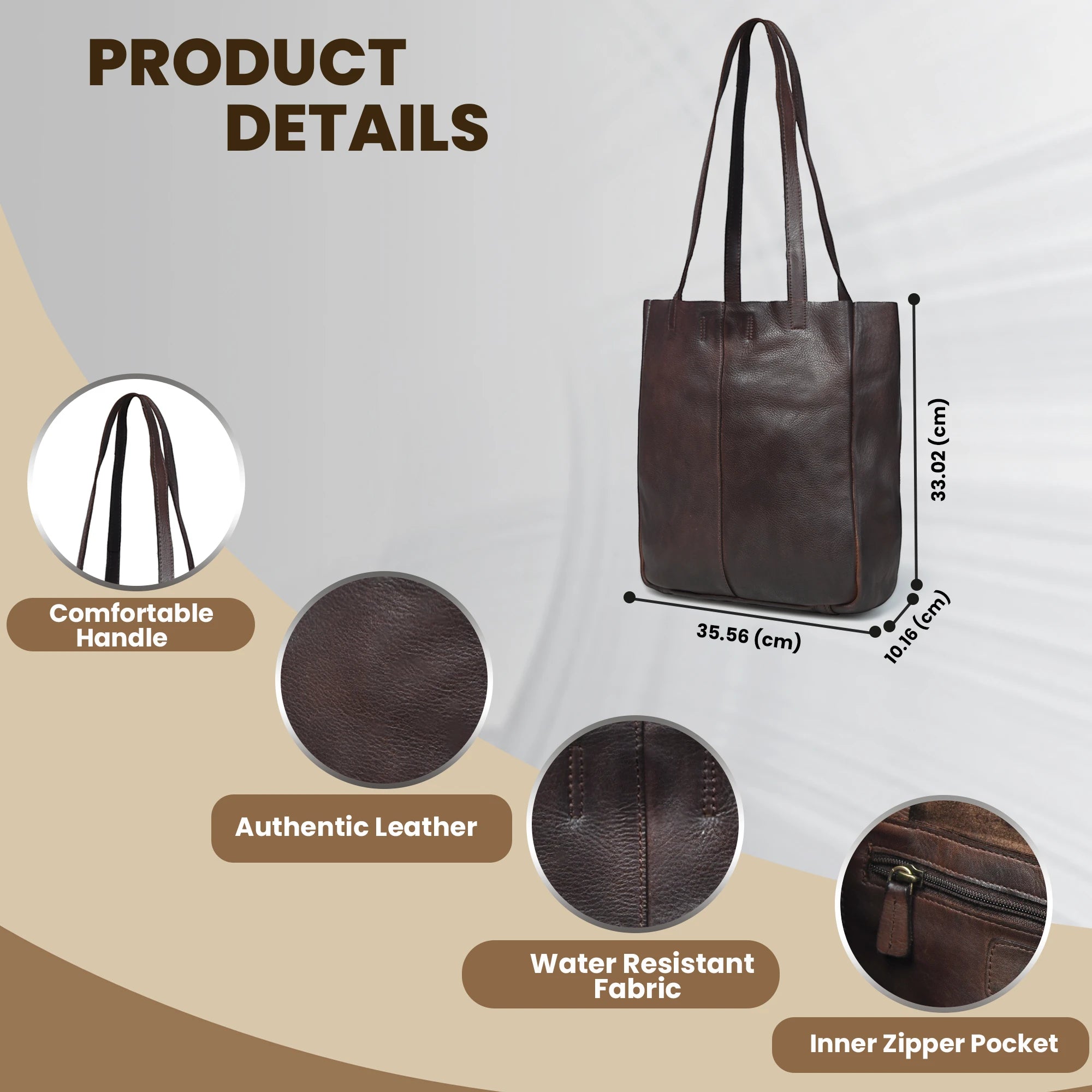Hestern Midnight Classic Women’s Leather Tote - Expresso Brown
