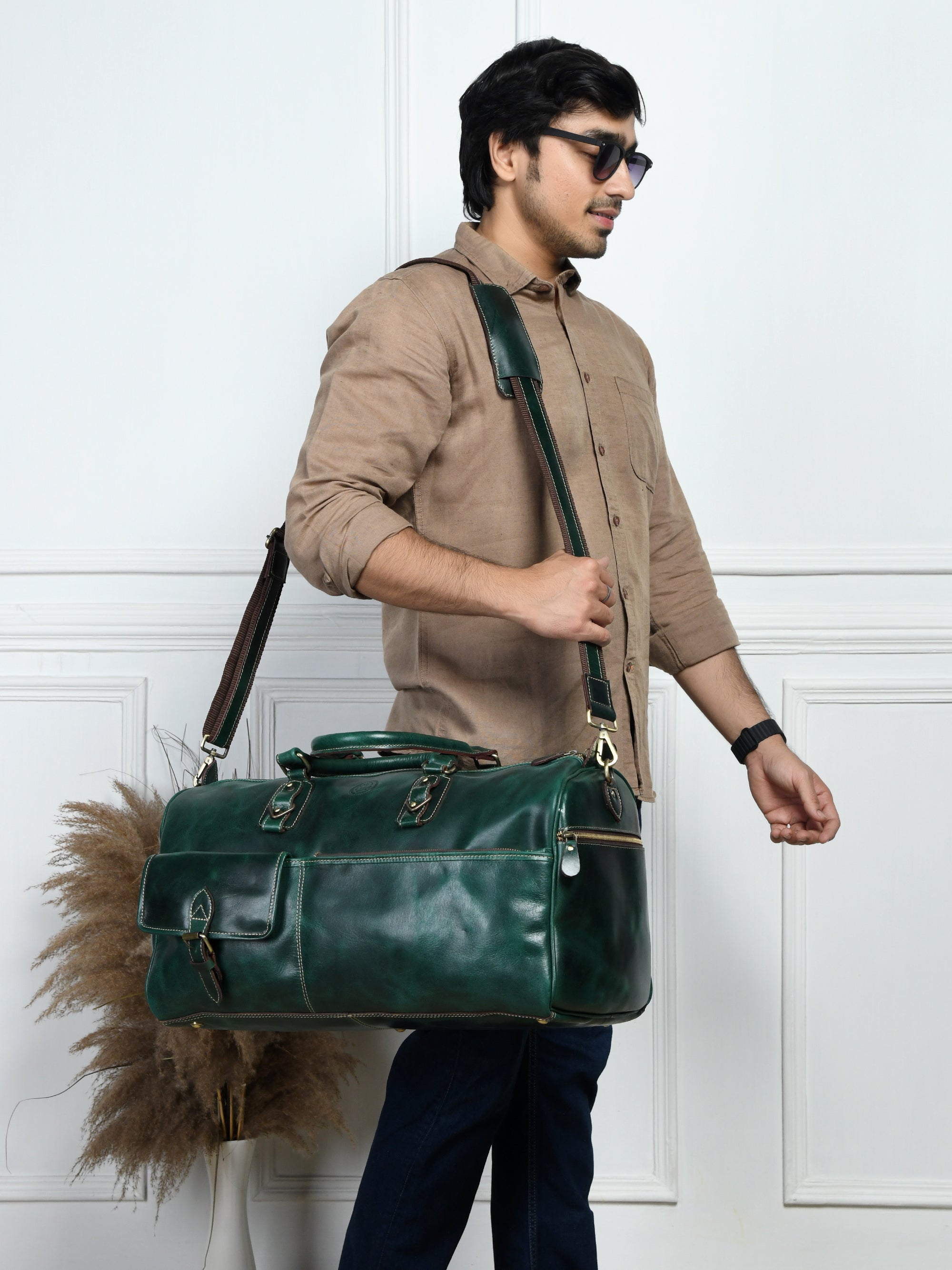 The Odyssey Leather Travel Duffle - Green Colour
