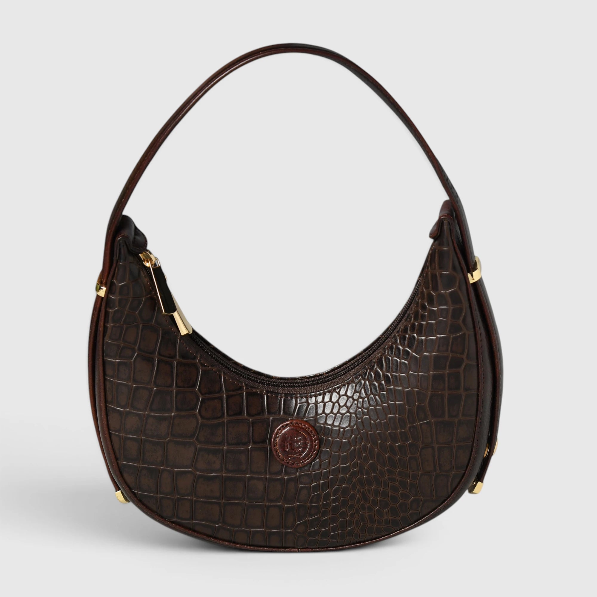 Noir Croco Vintage Crescent Shoulder Bag - Maroon colour