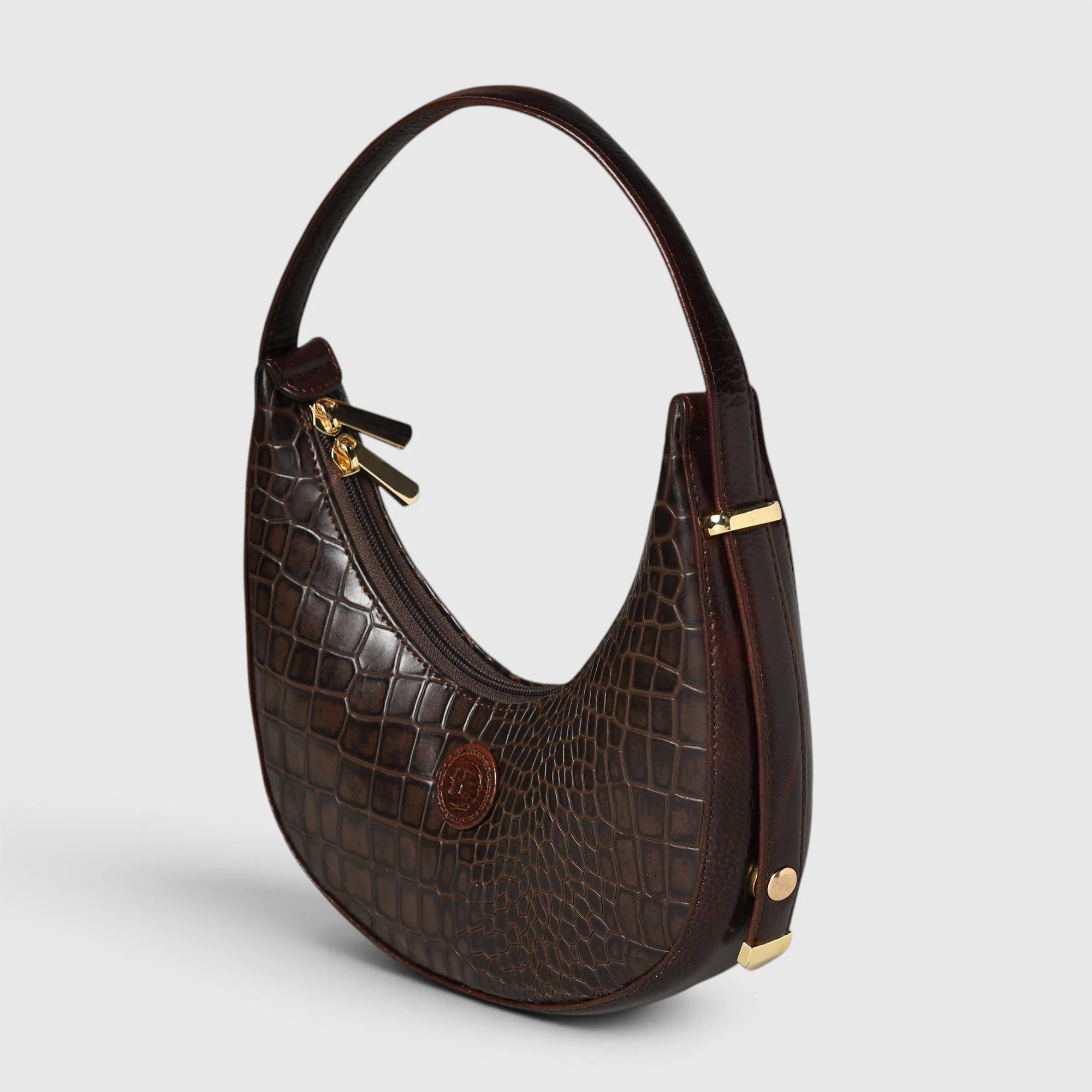 Noir Croco Vintage Crescent Shoulder Bag - Maroon colour