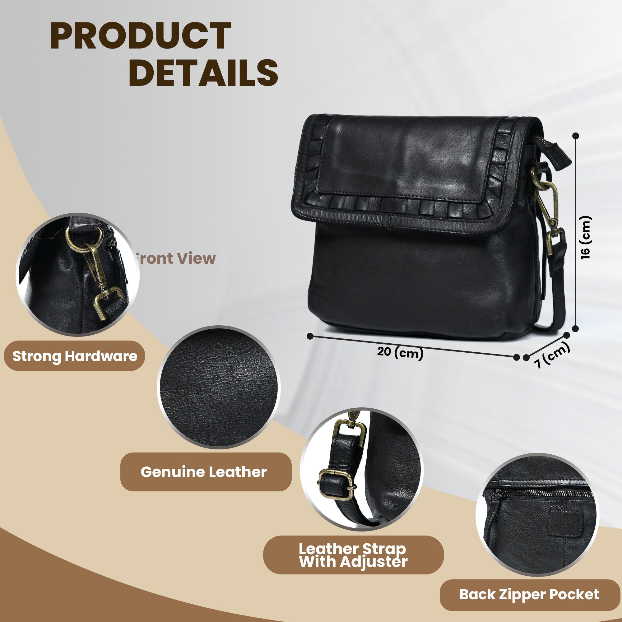 Verdant Crossbody Women's Leather Handbag - Black Colour