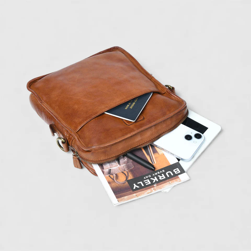 Verdant Trail Leather Sling Bag - Tan Colour
