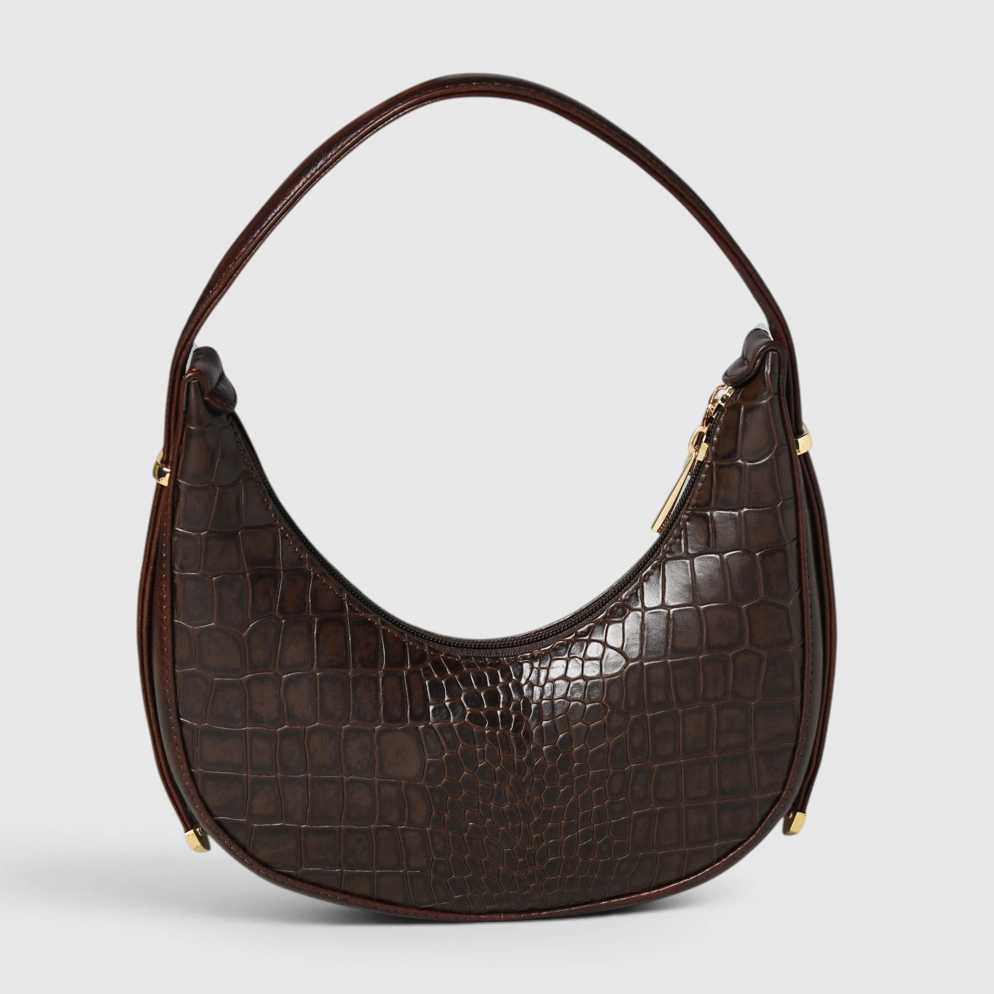 Noir Croco Vintage Crescent Shoulder Bag - Maroon colour
