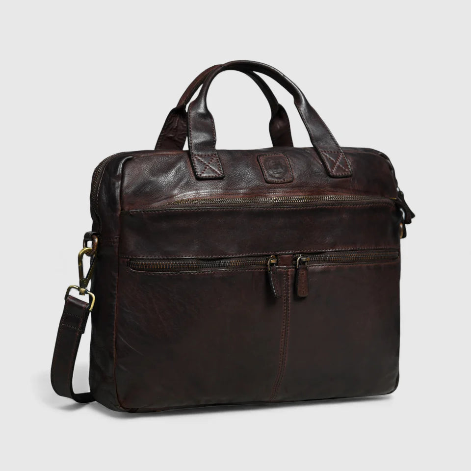 Voyager Vintage Leather Laptop Bag - Espresso brown