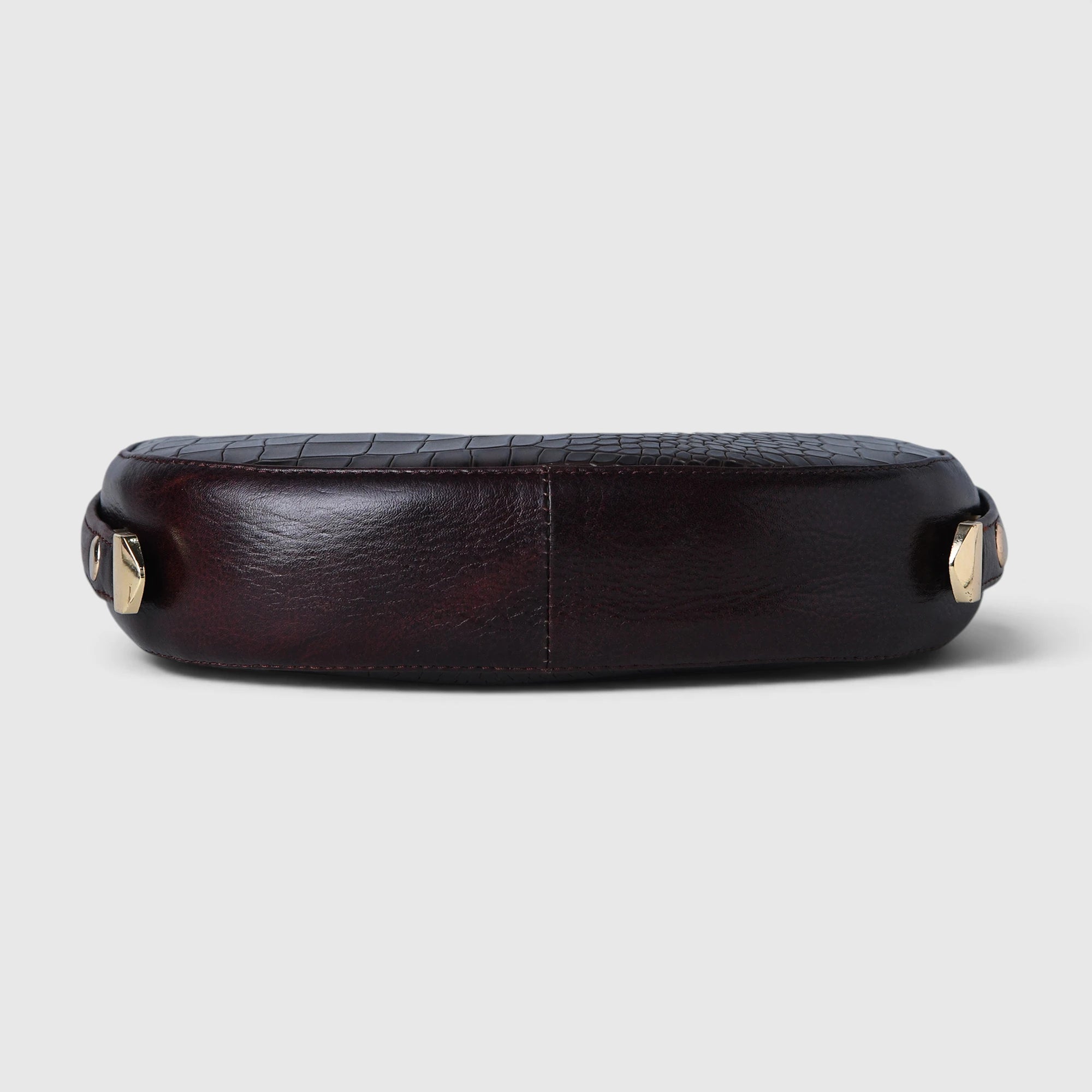 Noir Croco Vintage Crescent Shoulder Bag - Maroon colour