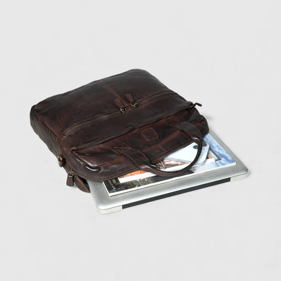 Voyager Vintage Leather Laptop Bag - Espresso brown