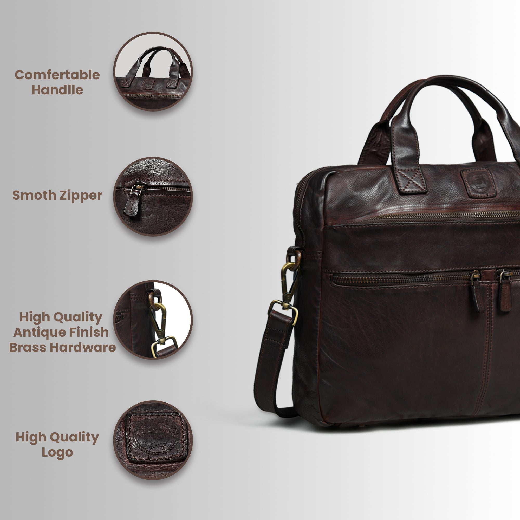 Voyager Vintage Leather Laptop Bag - Espresso brown