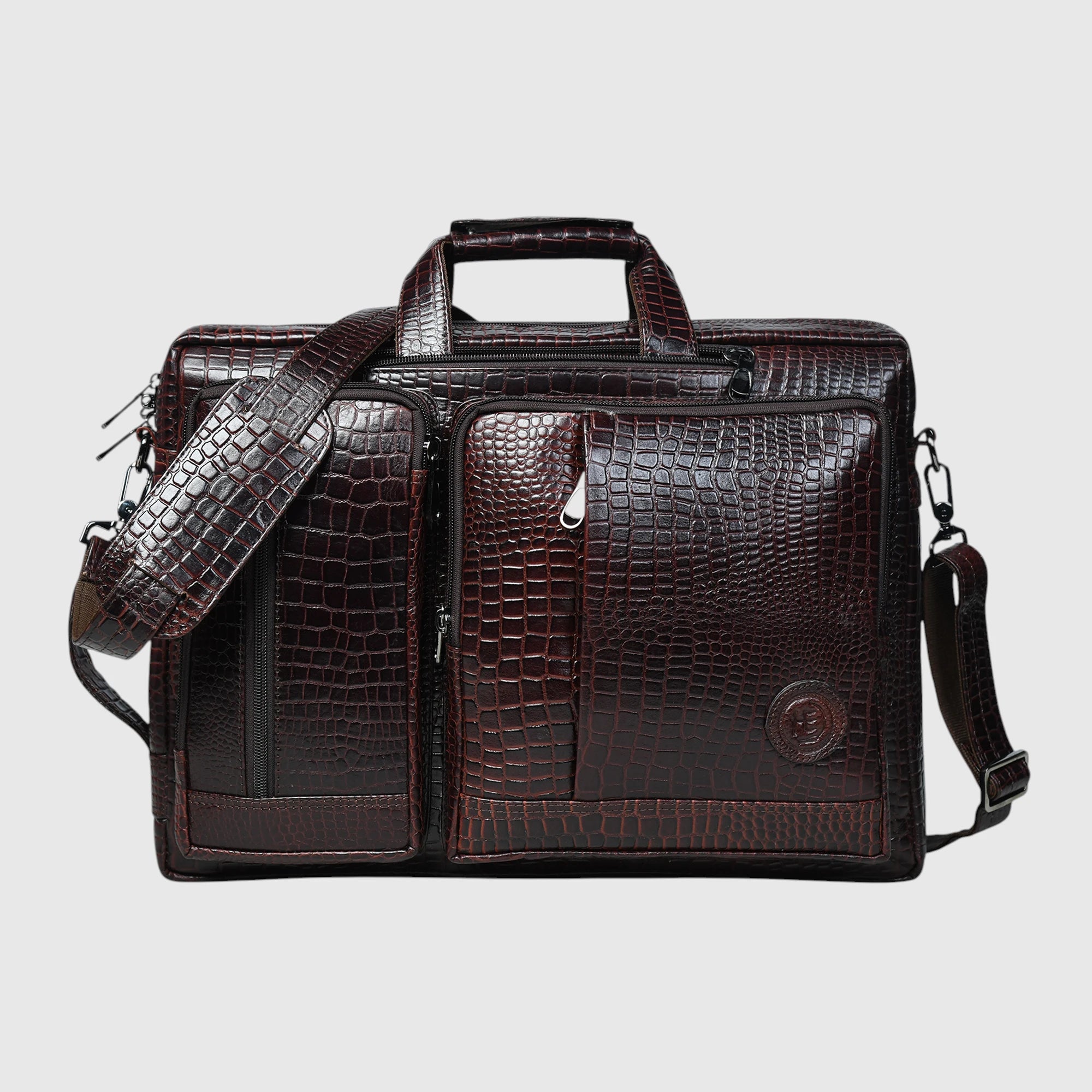 Crocodore Vintage Leather Multi-Pocket Laptop Bag – Espresso brown