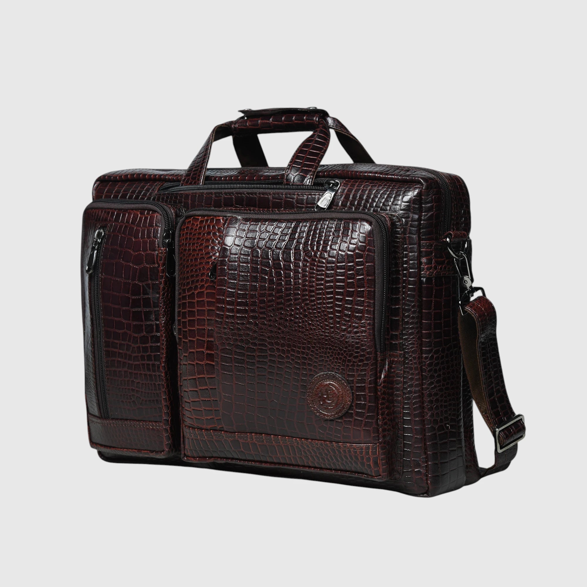 Crocodore Vintage Leather Multi-Pocket Laptop Bag – Espresso brown