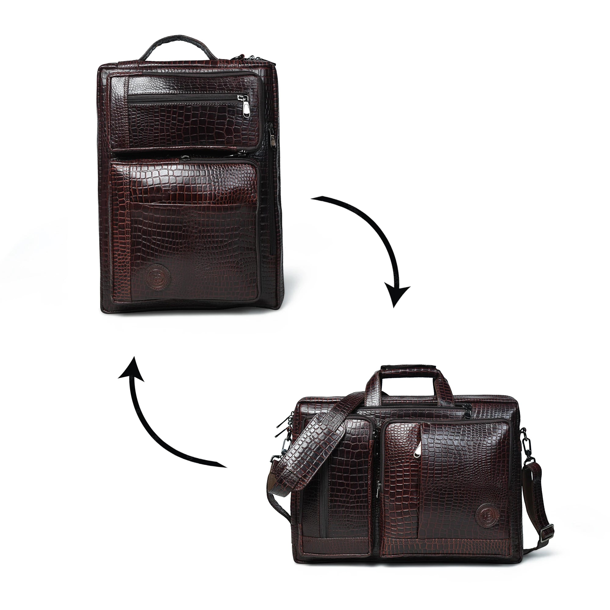 Crocodore Vintage Leather Multi-Pocket Laptop Bag – Espresso brown