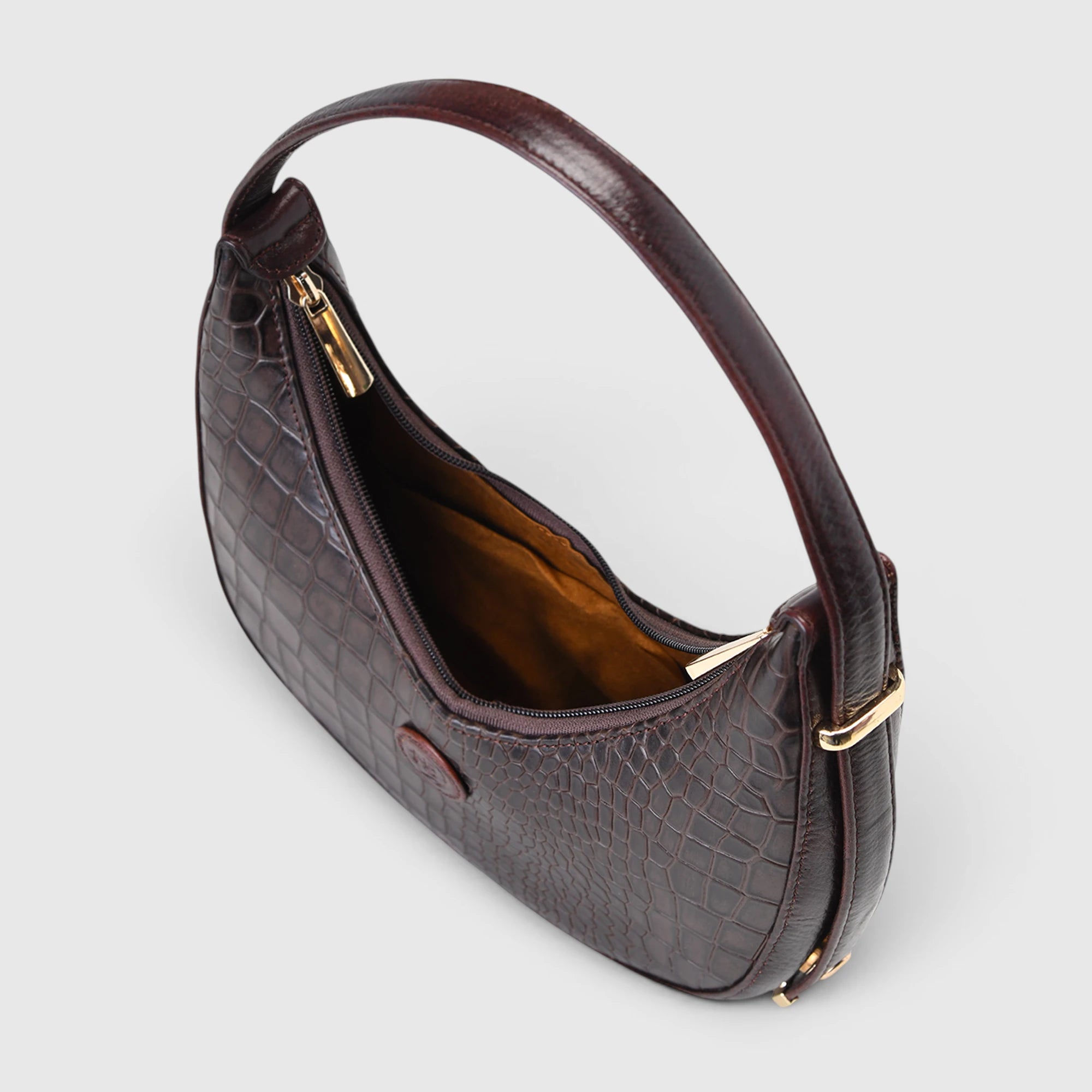 Noir Croco Vintage Crescent Shoulder Bag - Maroon colour
