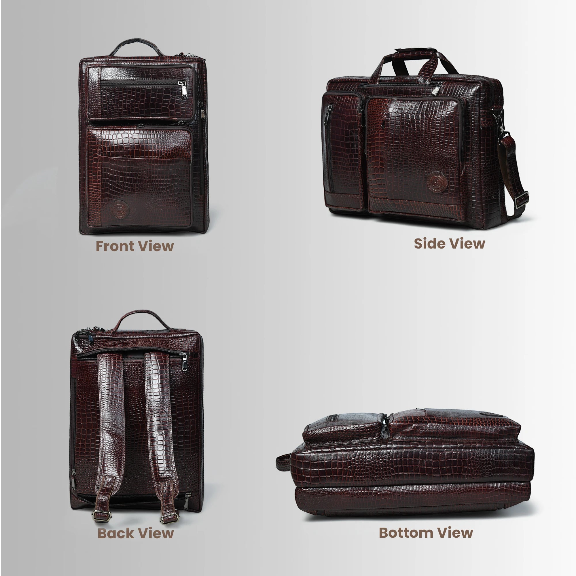 Crocodore Vintage Leather Multi-Pocket Laptop Bag – Espresso brown