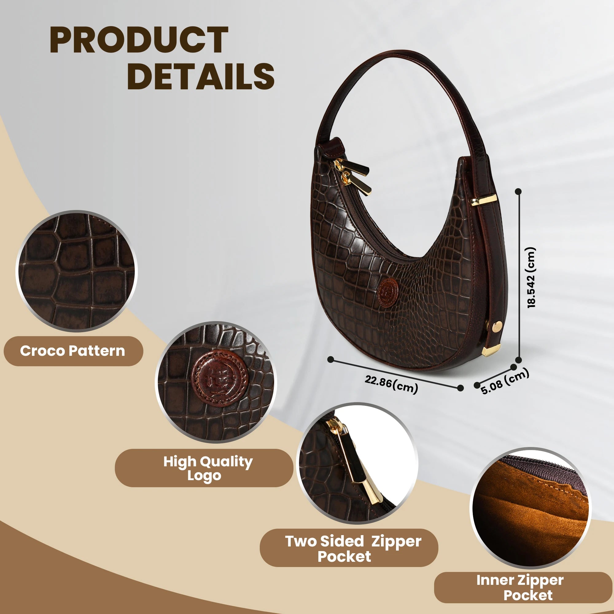 Noir Croco Vintage Crescent Shoulder Bag - Maroon colour