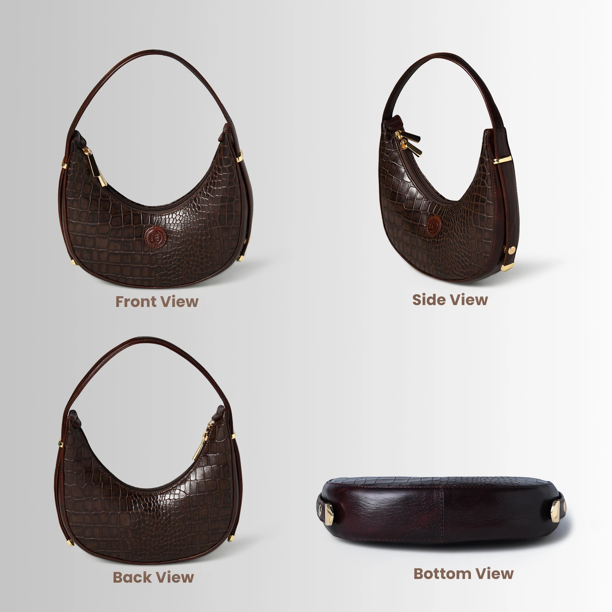 Noir Croco Vintage Crescent Shoulder Bag - Maroon colour