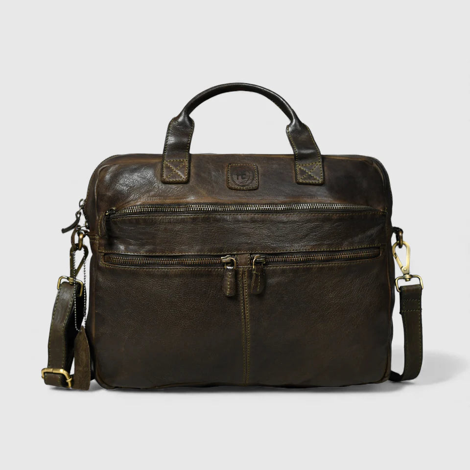 Voyager Vintage Leather Laptop Bag - Olive colour