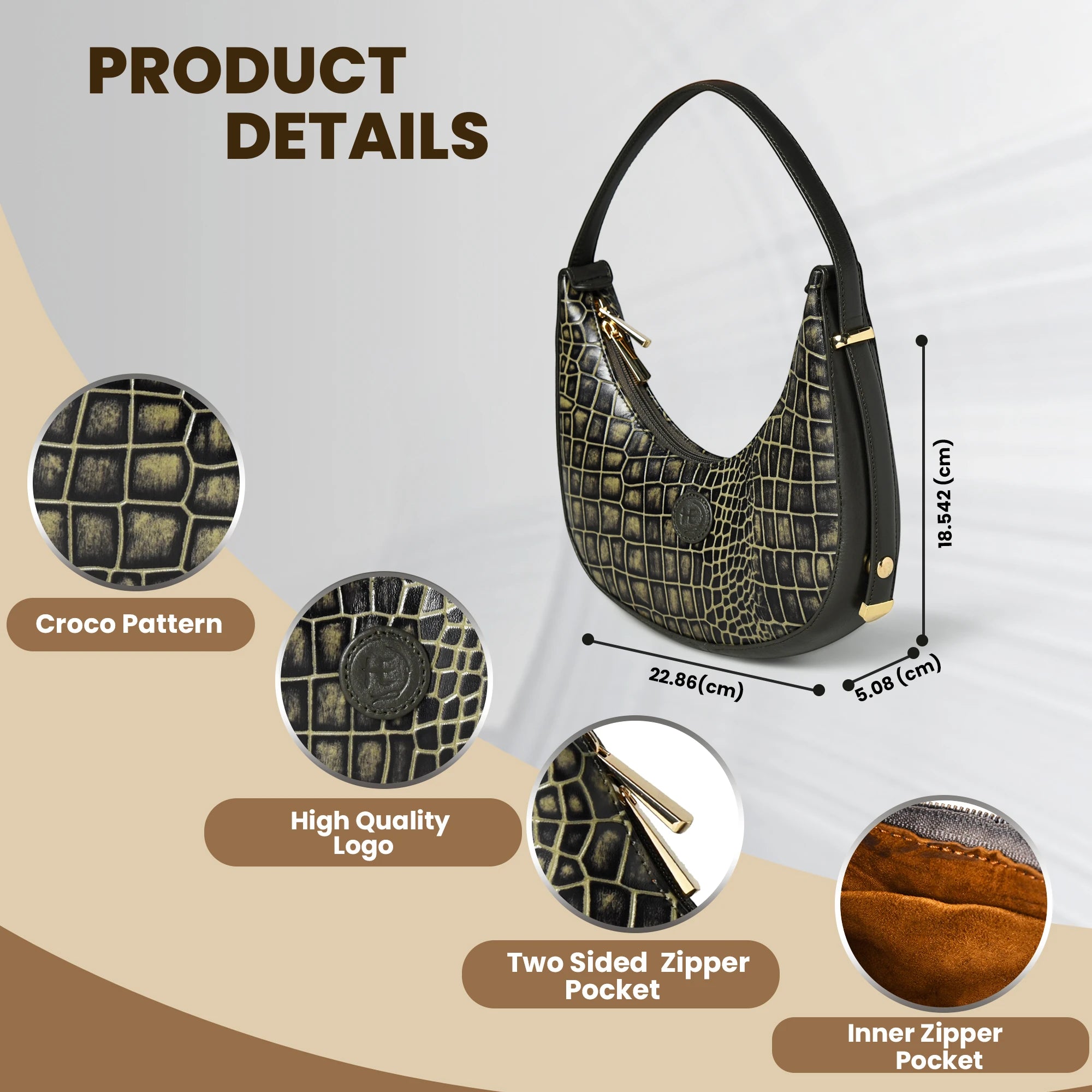 Noir Croco Vintage Crescent Shoulder Bag – Black Gold Colour