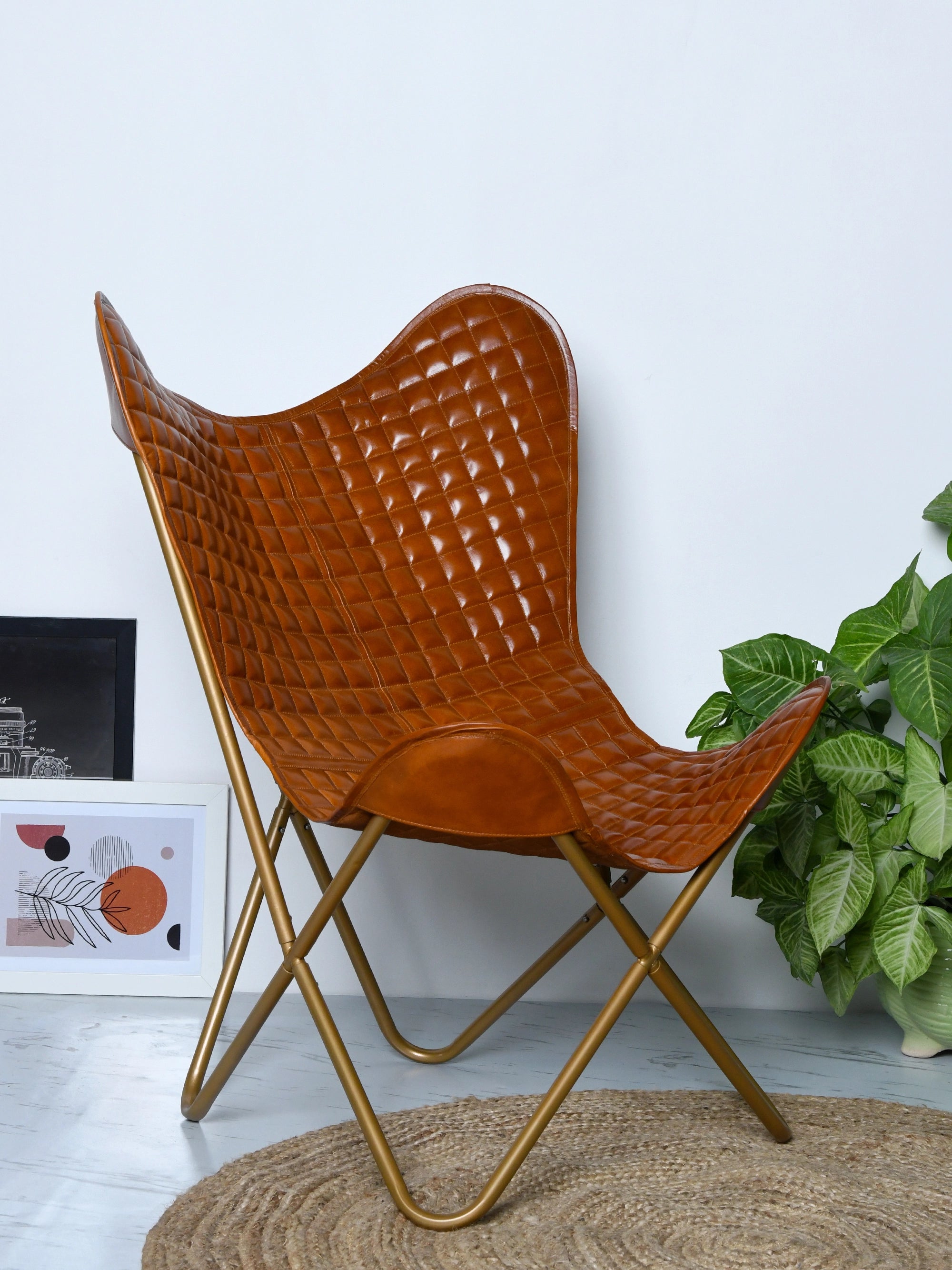 Hestern Heritage Goat Leather Butterfly Chair - Gold Frame