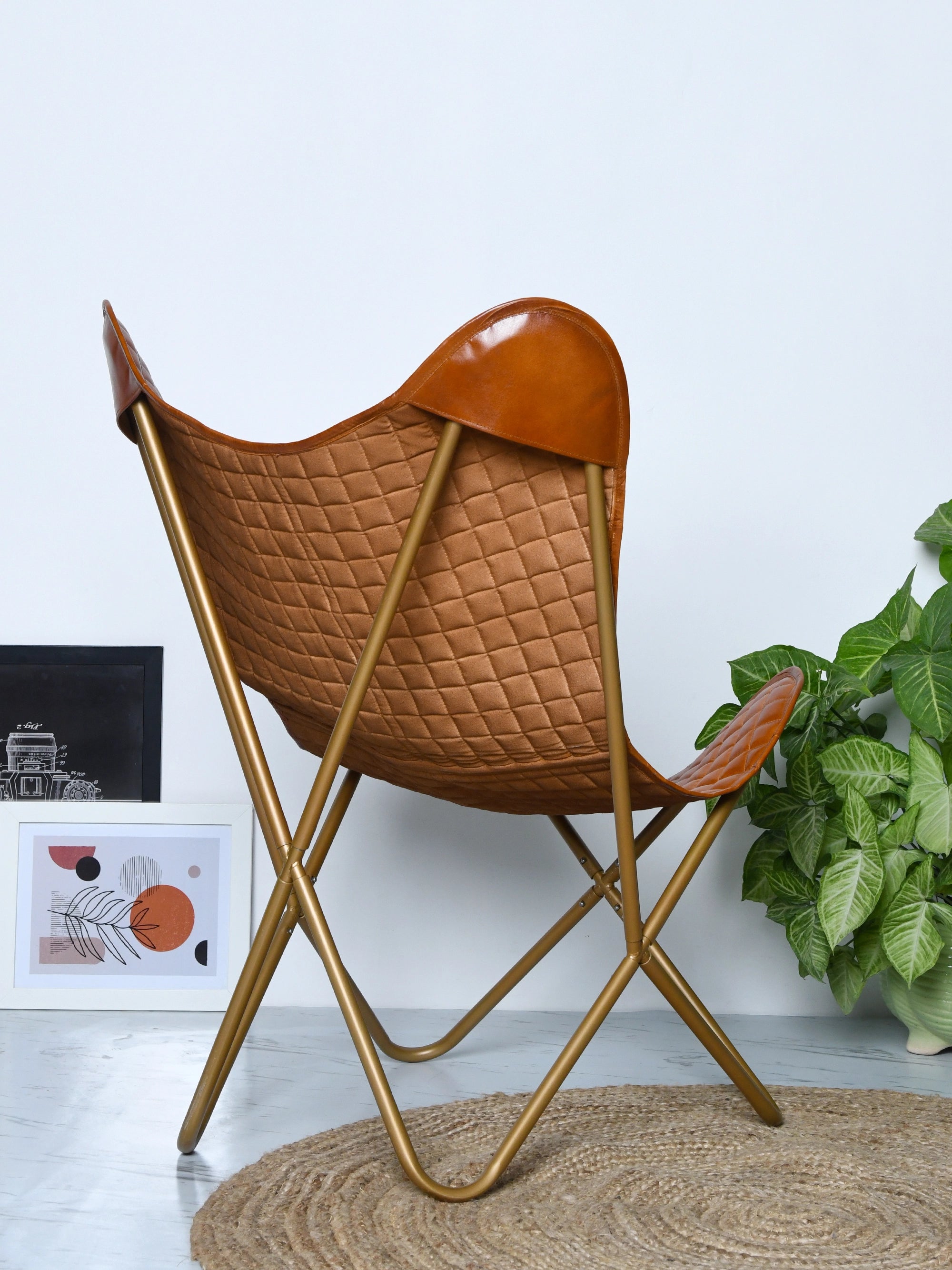 Hestern Heritage Goat Leather Butterfly Chair - Gold Frame