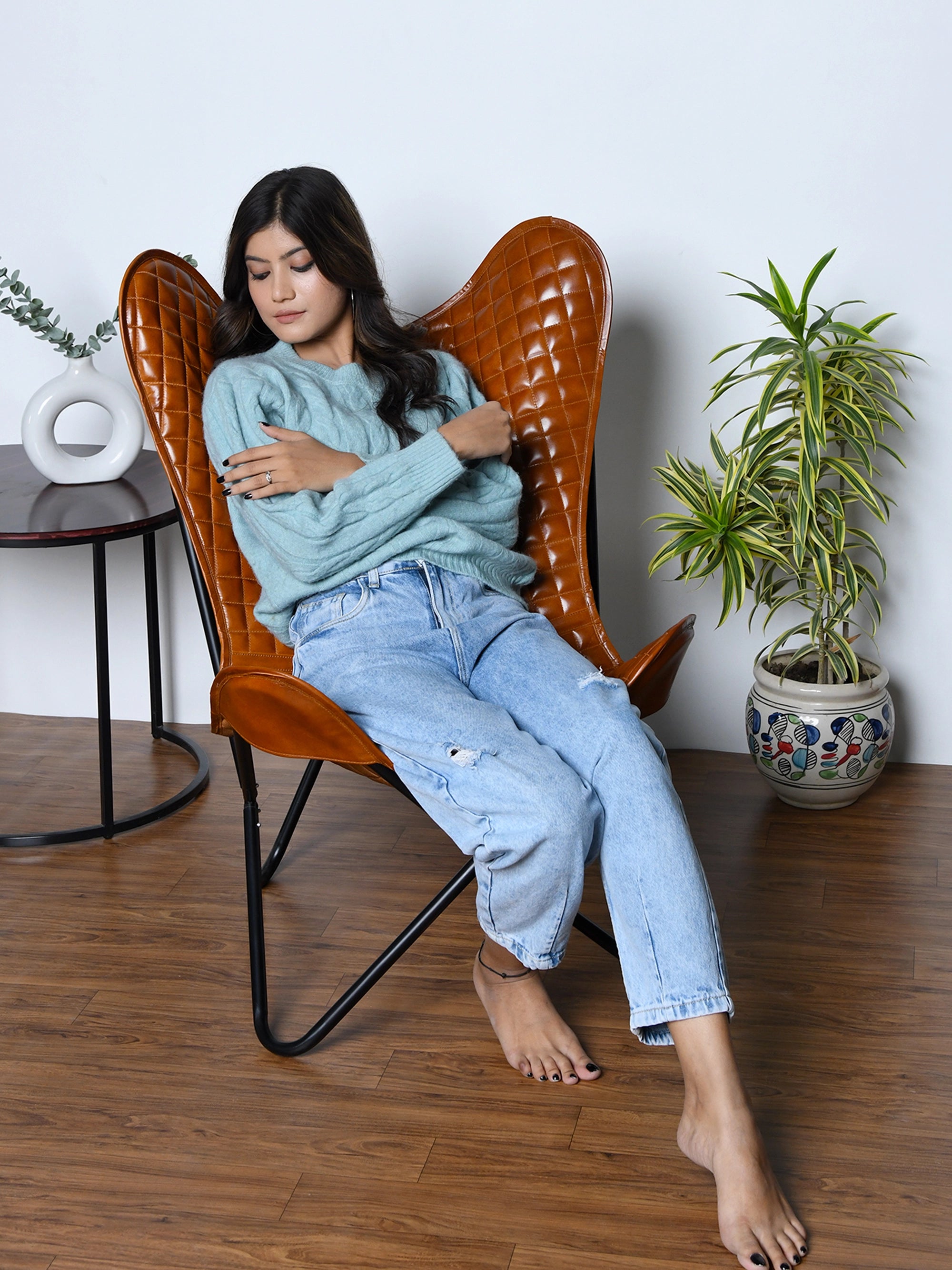 Hestern Heritage Goat Leather Butterfly Chair - Black Frame