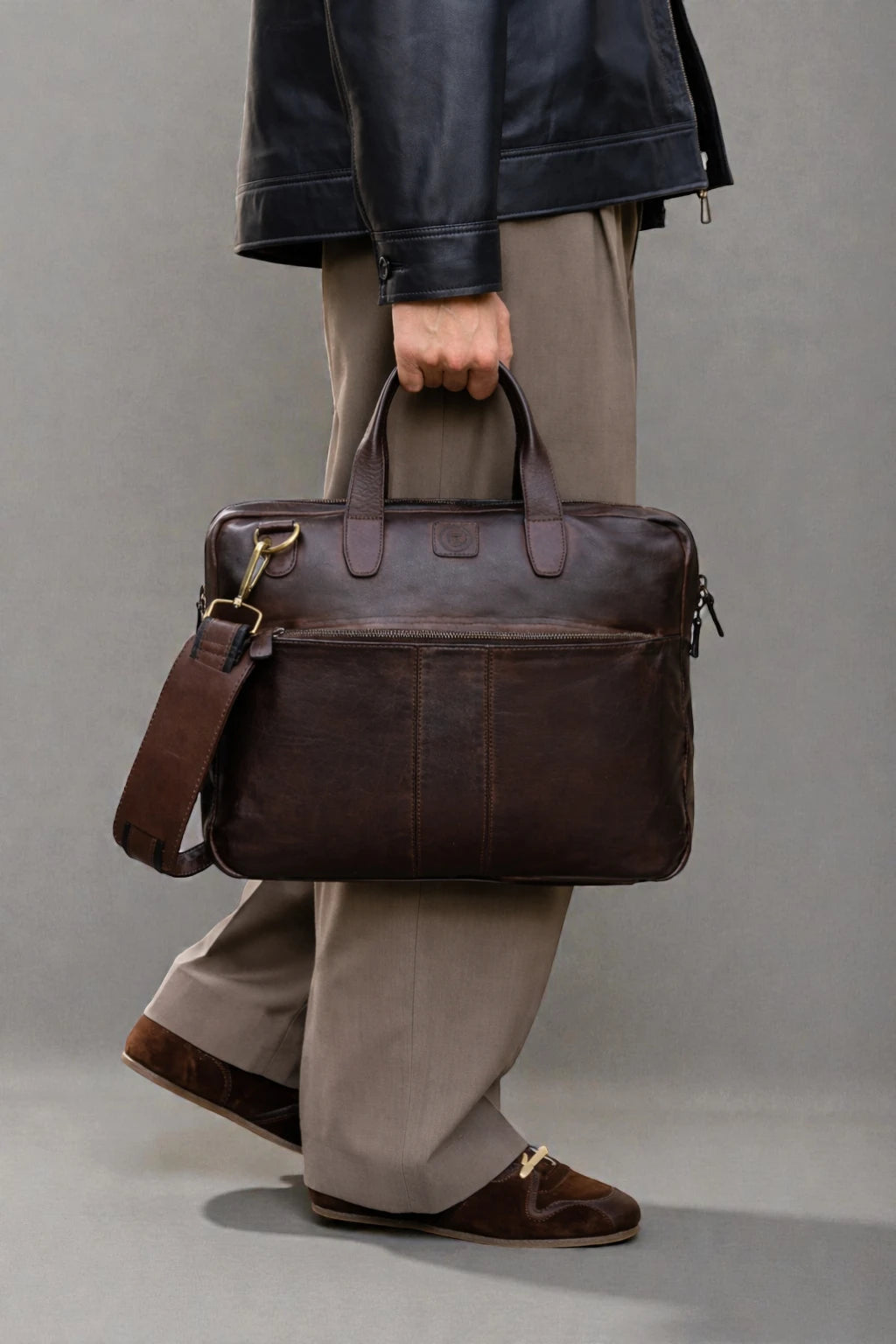 Voyager Premium Leather Laptop Bag - Espresso brown