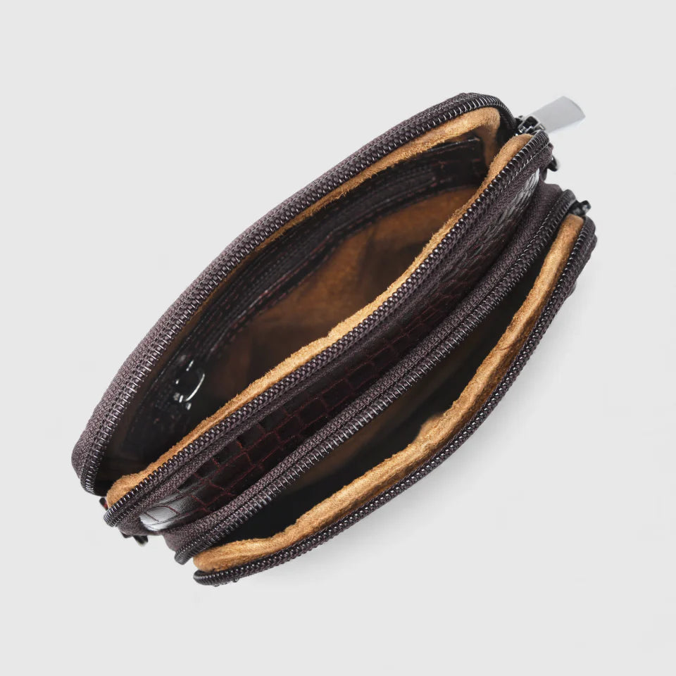 Croc Luxe Leather Sling Bag - Maroon colour